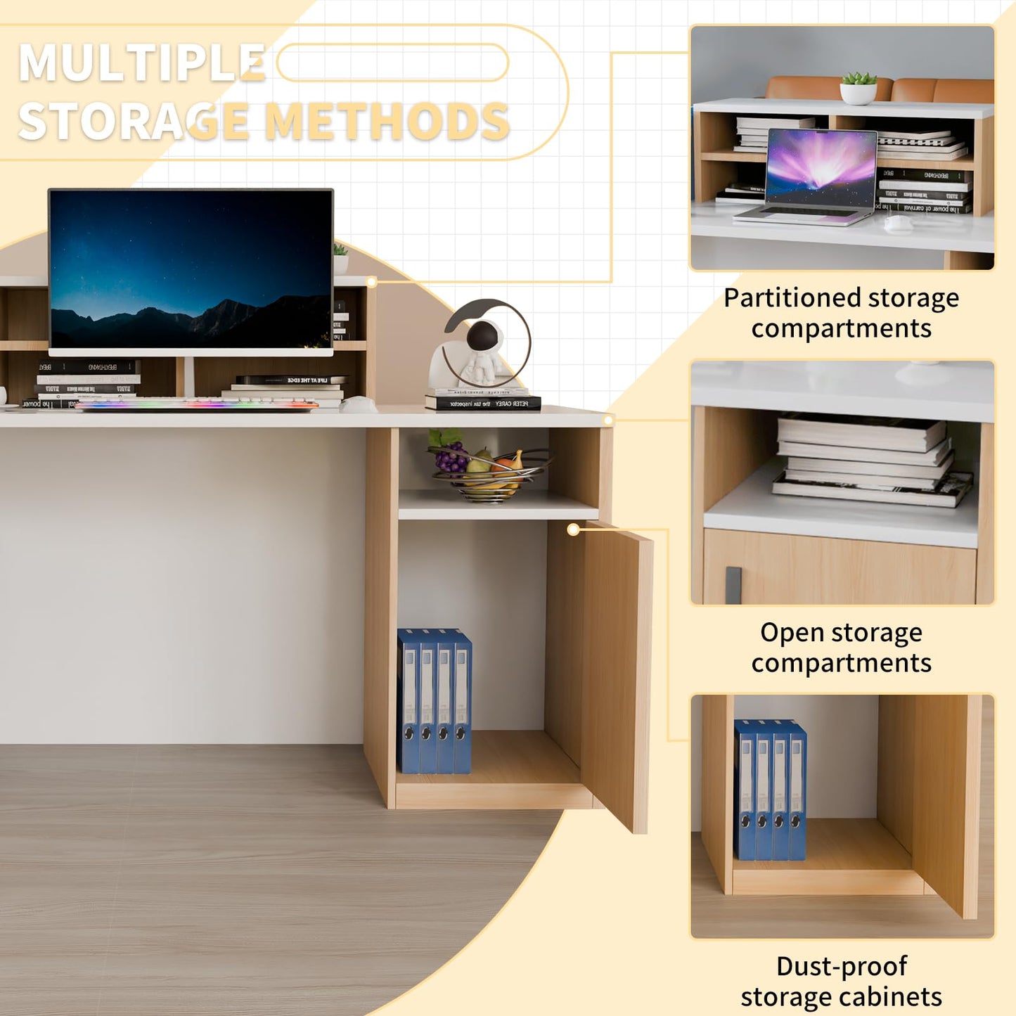 Reception Desk with Counter, Modern Office Front Desk with Open Storage Shelves, 63" Retail Counter Table with Cable Grommet for Checkout, Hotel Lobby, Beauty Salon, Home Offices, Retail Store