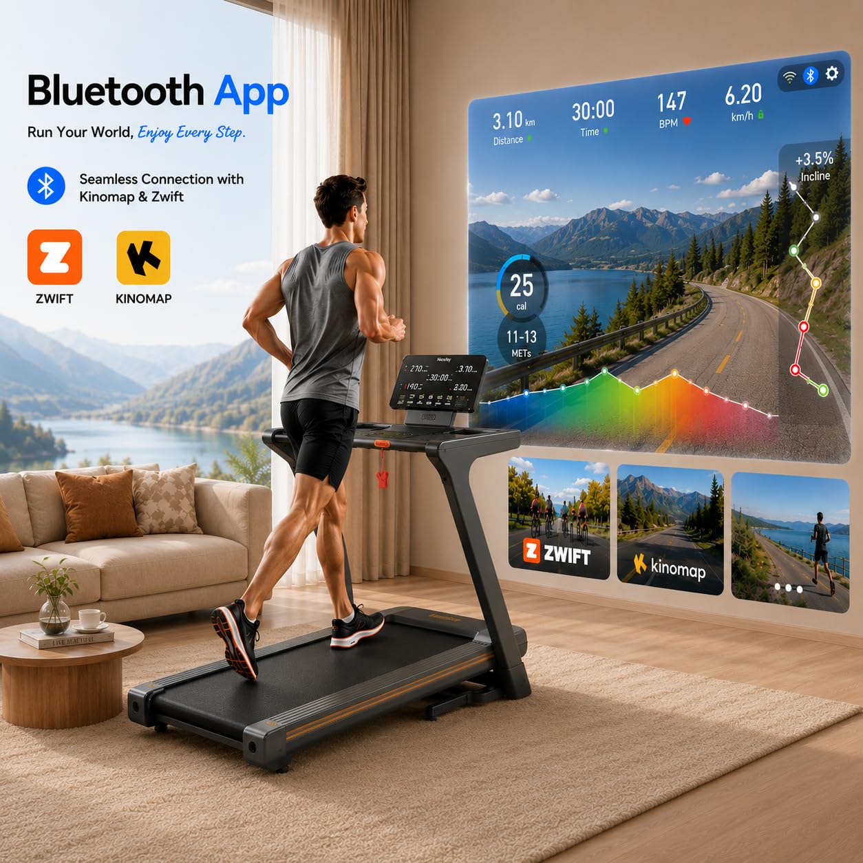 Niceday TM2 Treadmill with 18% Auto Incline, 3.0HP Brushless Wide Belt Foldable Home Treadmills with Handles,380 lb Capacity, Smart Fitness Apps and 0.6-8.7MPH Indoor Running Machine for Fun Home Gym