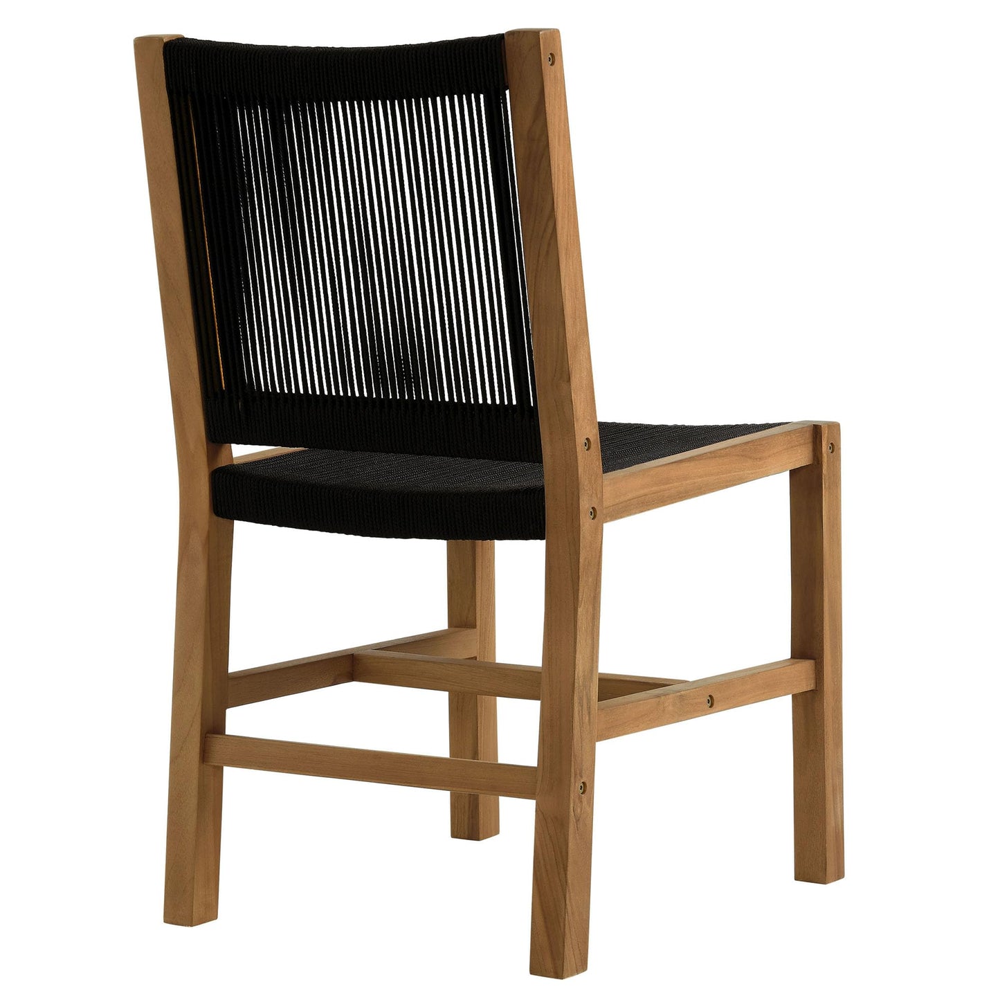 Modway Vienna Outdoor Patio Teak and Rope Armless Dining Chair Set of 2 in Natural Black – Woven Rope Side Chairs – Teak Outdoor Dining Chairs – Weather-Resistant Deck Chairs