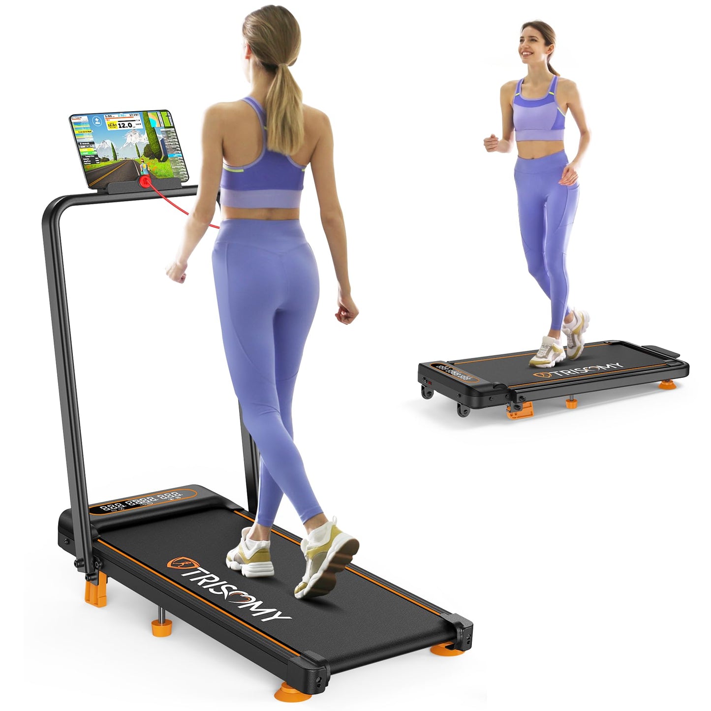 Foldable Treadmill with 10% Incline, Upgrade 3.5HP Low Noise Walking Pad Treadmill with Handle Bar, Trisomy 4 in 1 Portable Under Desk Treadmills for Home/Office, 350Lbs Capacity, APP & Remote Control