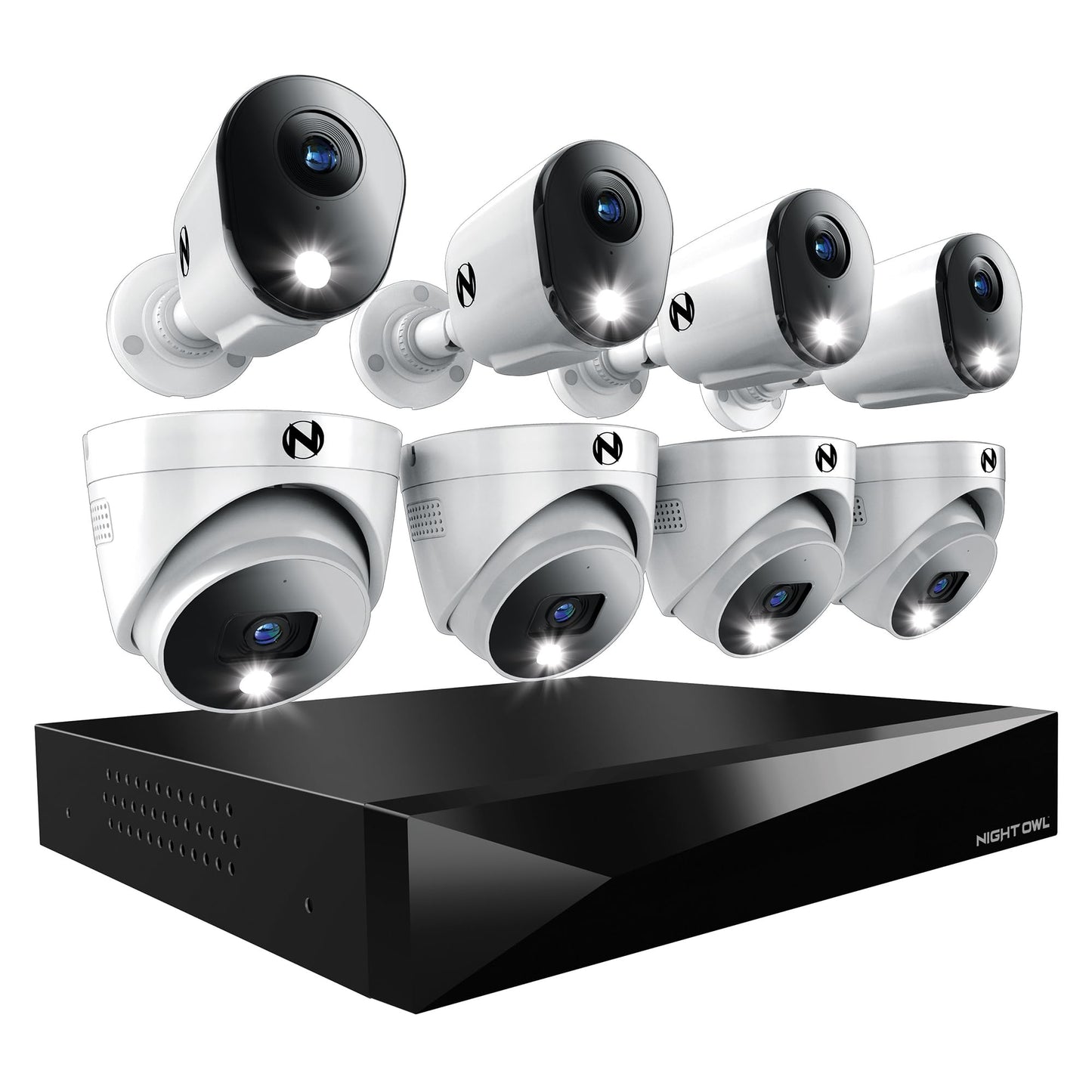 Night Owl 2-Way Audio 12 Channel DVR Video Home Security Camera System with 8 (4 Bullet 4 Dome)- 12 Channel 8 wired channels, 4 wireless wifi compatible)