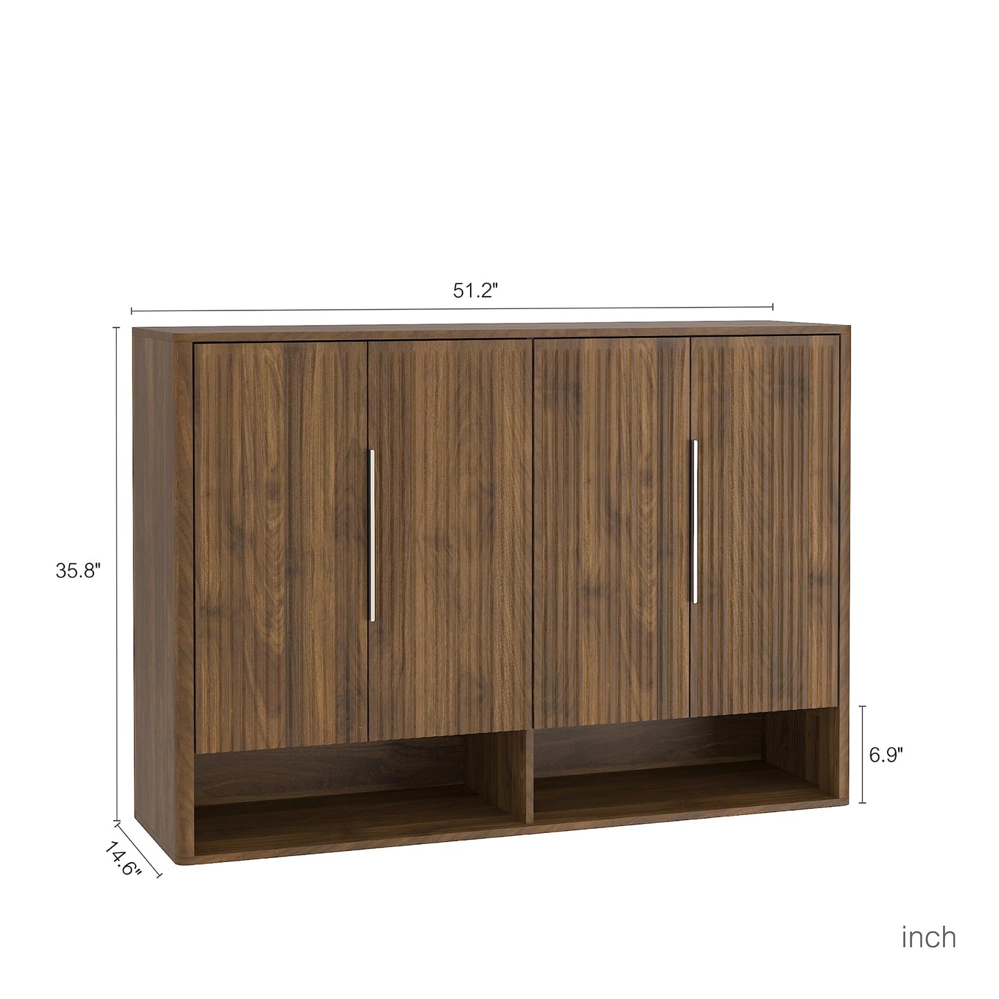 KEIKI 51.2''L Wooden Shoe Cabinet Storage for Entryway with 4 Doors, Modern Freestanding Large Organizer Shoe Cabinet with 5-Tier Adjustable Shelves for Hallway, Living Room, Walnut
