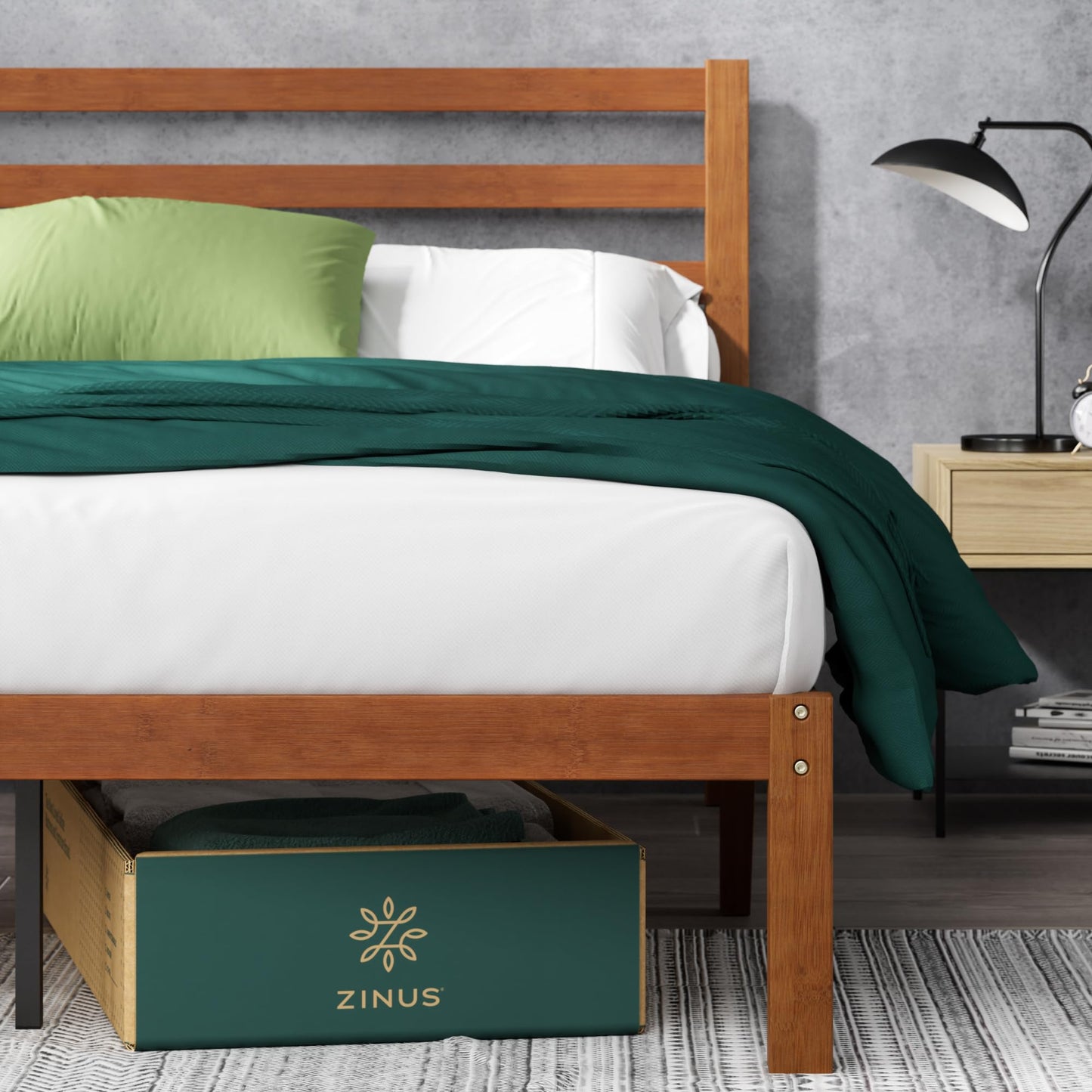 Zinus Leah Bamboo Platform Bed Frame with Headboard, No Box Spring Needed, Wood Slat Support, Easy Assembly, Queen