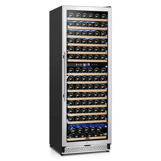 Tylza 24 Inch Wine Fridge Dual Zone, 180 Bottles Wine Cooler Refrigerator With Stainless Steel and Professional Compressor, Fast Cooling Low Noise and No Fog Built-in or Freestanding