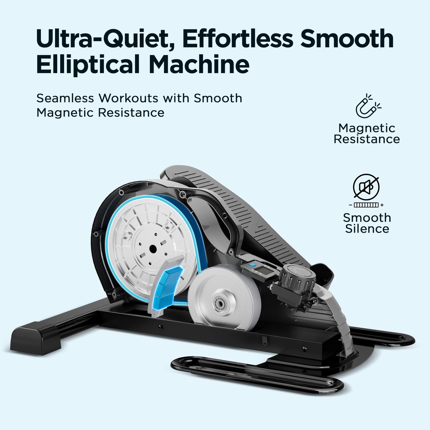 JLL Elliptical Exercise Machine, Compact Under Desk Pedal Exerciser & Trainer for Home Office, Magnetic 8-Level Resistance, Free Fitness App, with Resistance Bands