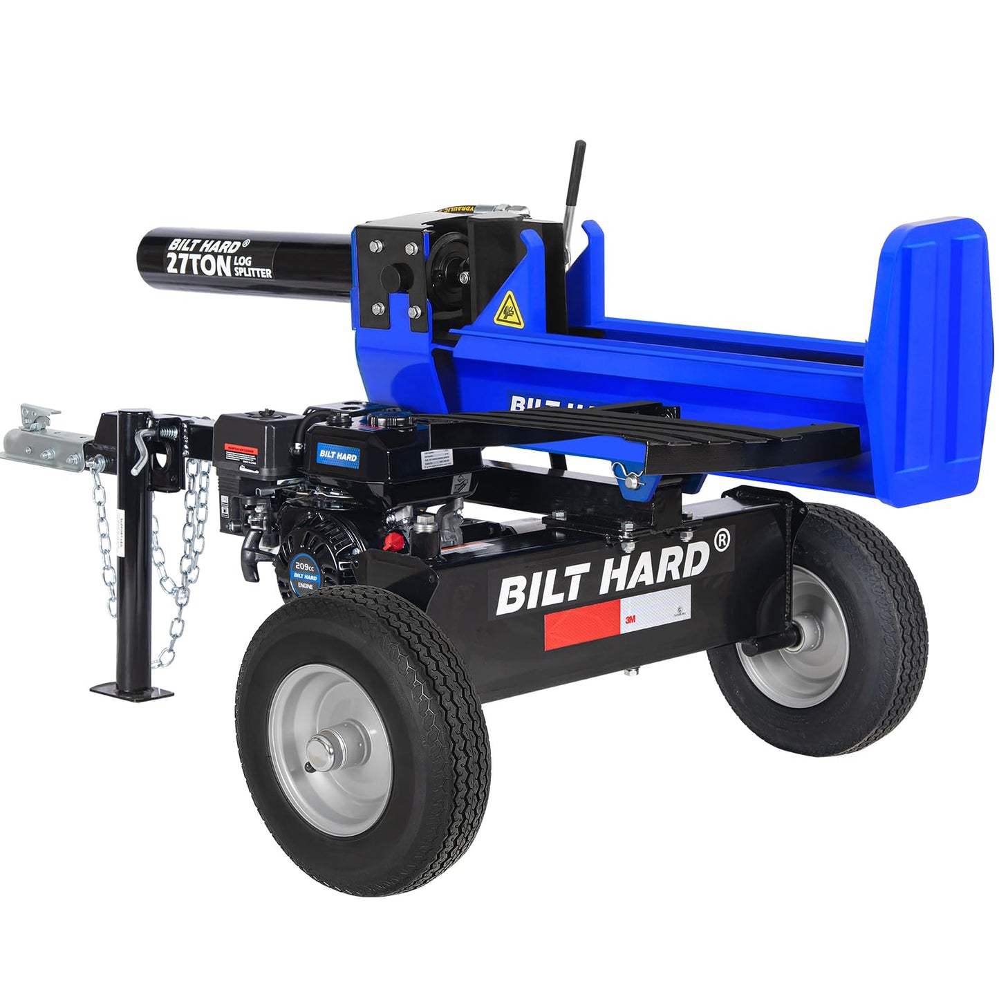 BILT HARD 27-Ton Towable Gas Powered Log Splitter, Horizontal & Vertical Wood Splitter Gas Powered with 209cc OHV Engine & 2-Stage Pump, 16" DOT Tires & 2" Ball Coupler Firewood Splitting Machine