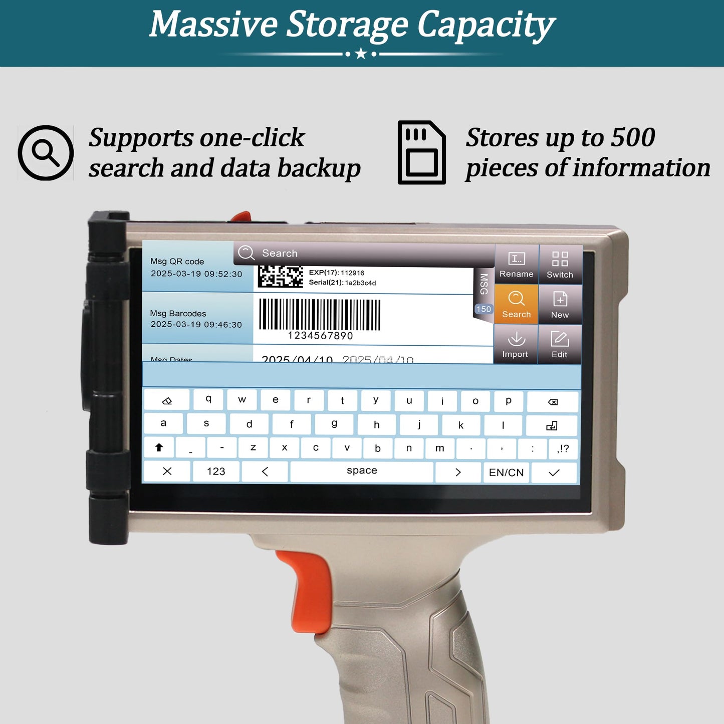 Phezer Industrial Handheld Inkjet Printer with 1200 DPI Precision, 0.5 inch Print Height 6.5 Inch Touchscreen for Text/Barcode/Logo/QR/Counter/Batch Number/Date on Any Surface (PRX 880)
