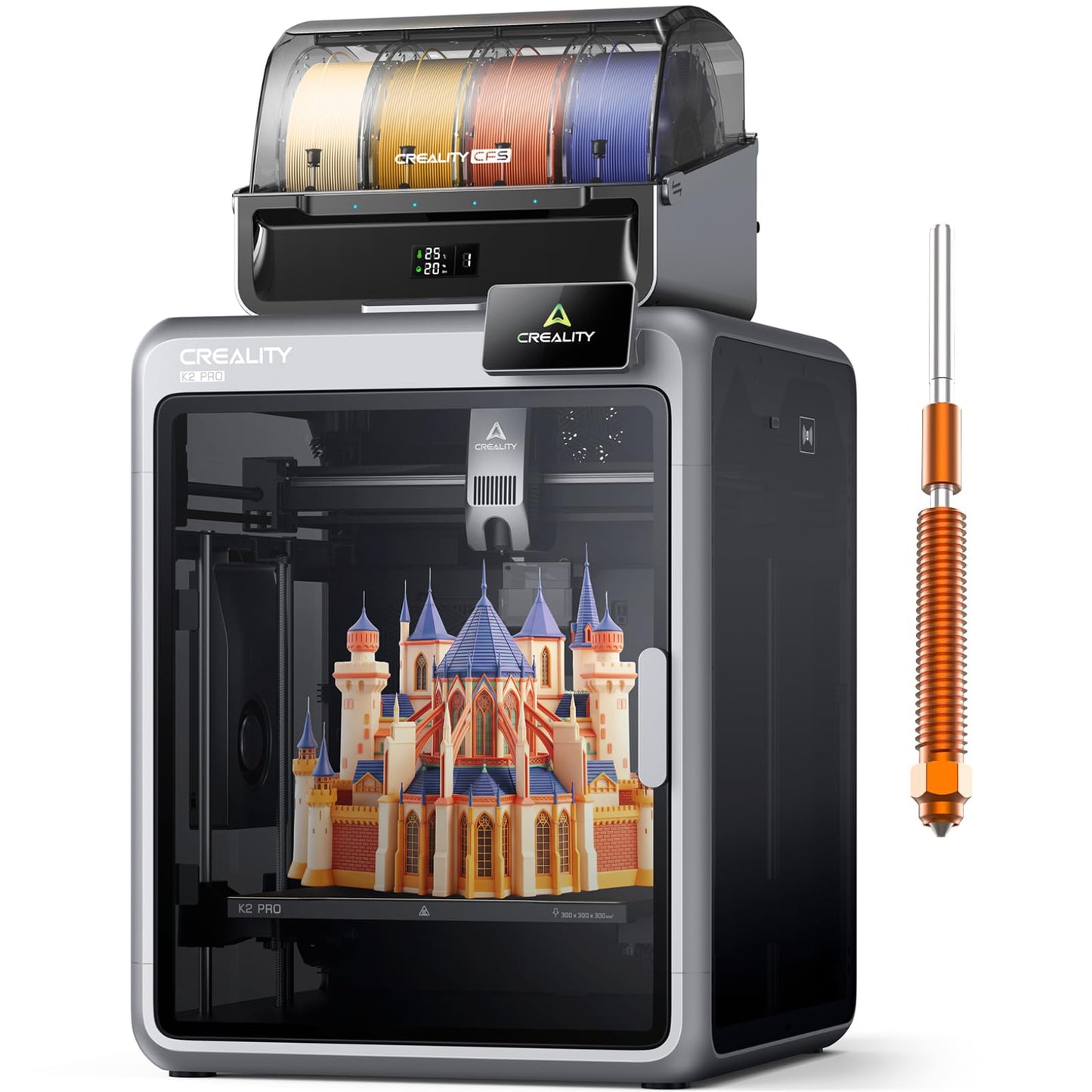 Creality K2 Pro Combo (A) 3D Printer, Multicolor Color Printing with CFS, 600mm/s High-Speed, Dual AI Camera, Active Chamber Heating, Auto Leveling, Large Build Volume 300×300×300mm