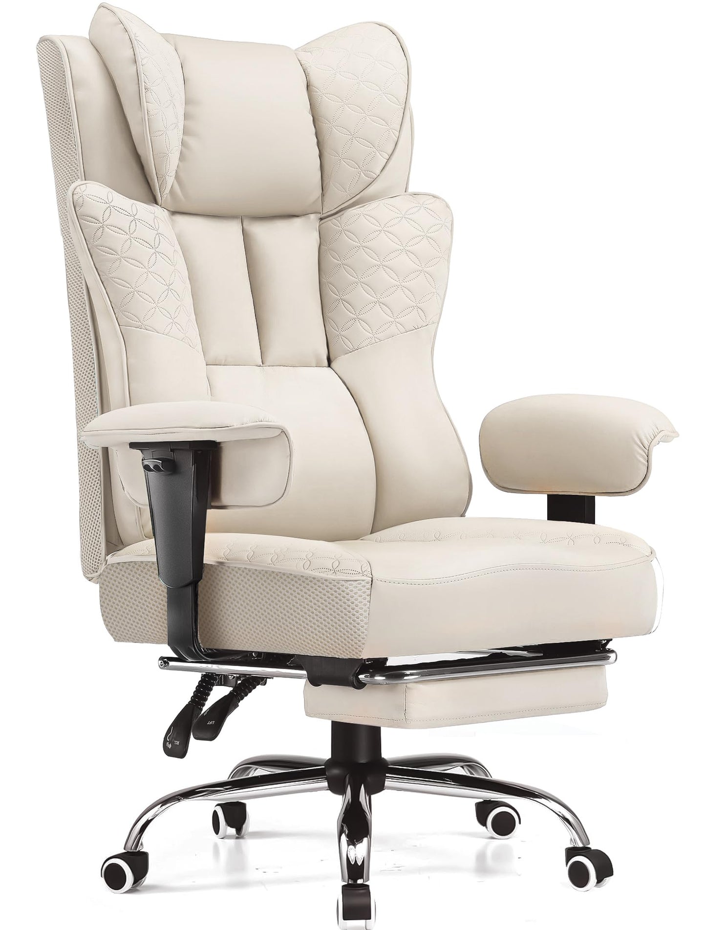 GTPLAYER Big and Tall Office Chair, Wide Ergonomic Gaming Chair with Deluxe Embossing Designed Leather with Foot Rest,150°Reclining Adjustable Soft Armrests Pocket Spring Back Support and Pillow