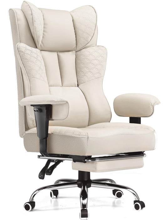 GTPLAYER Big and Tall Office Chair, Wide Ergonomic Gaming Chair with Deluxe Embossing Designed Leather with Foot Rest,150°Reclining Adjustable Soft Armrests Pocket Spring Back Support and Pillow