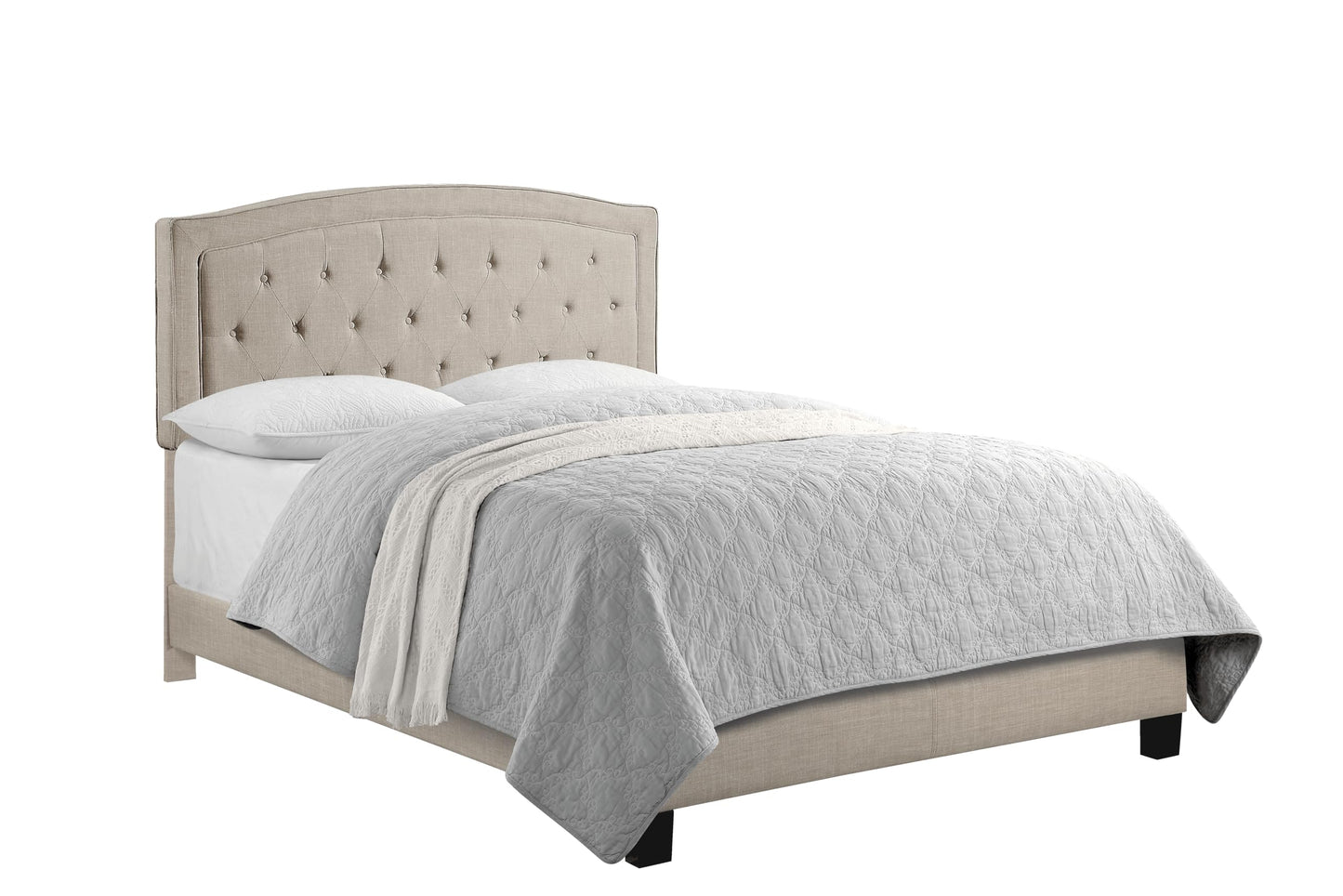 Rosevera Carlisle Panel Bed Frame with Adjustable Button-Tufted Headboard for Bedroom/Linen Upholstered/Wood Slat Support/Easy Assembly,King,Classic Beige