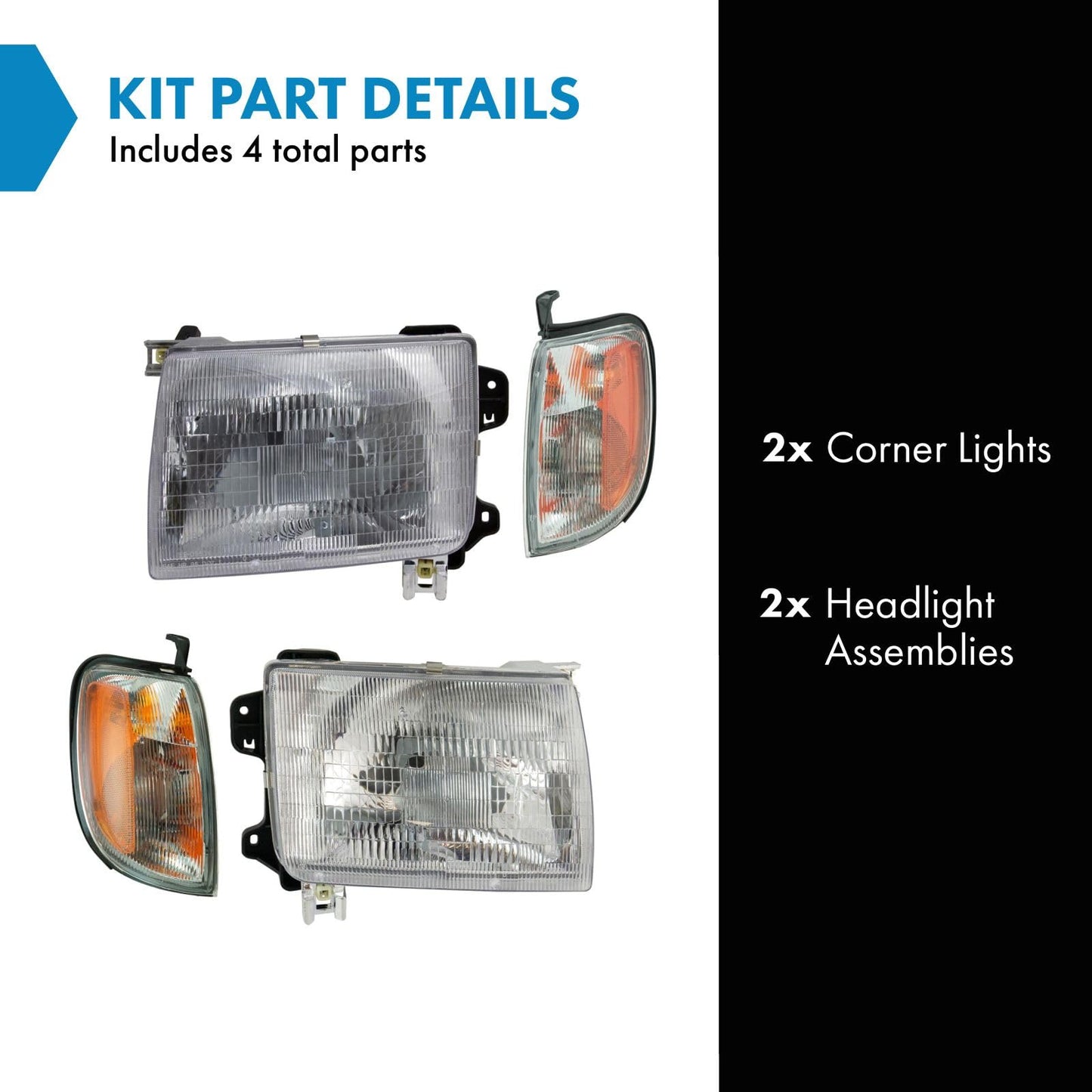 TRQ Headlight Corner Light Assembly Set for 1998-2000 Nissan Frontier, 2000-2001 Xterra, Model LKA87338, White
