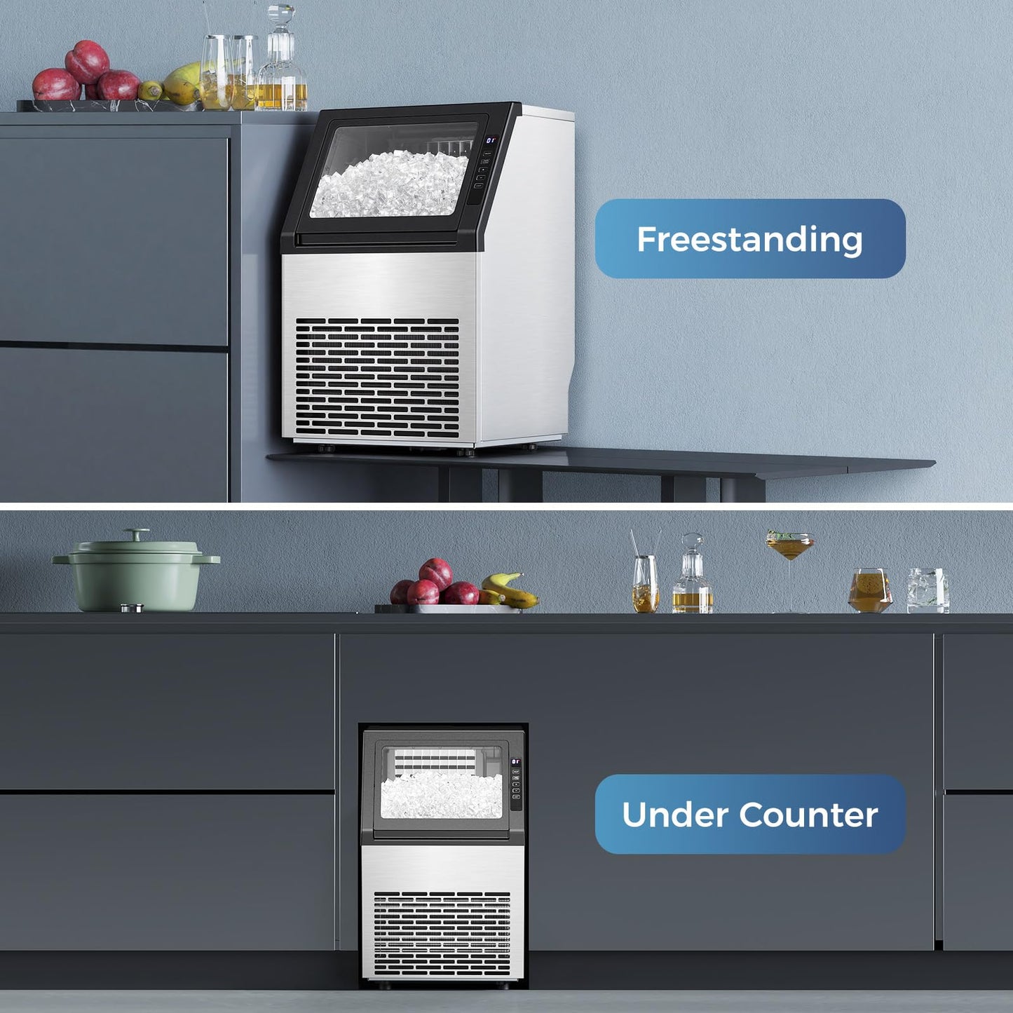 Commercial Ice Machine, 80 lbs/24H, 36 Cubes in 15 Mins, 28lbs Storage Capacity, Under Counter Ice Maker with 24 Hours Timer & LCD Panel, Freestanding Ice Machine for Bar, Cafe, Small Business