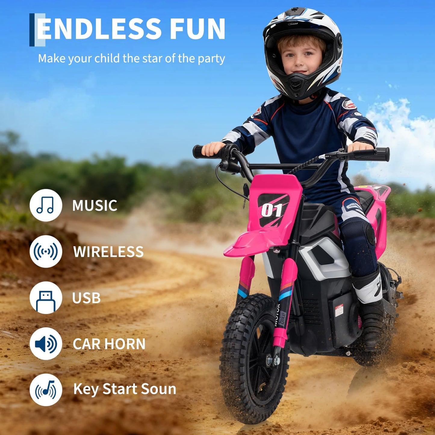 24V Electric Dirt Bike for Kids, 350w Electric Motorcycle for Kids - Up to 13.67Mile/h Long-Range, Ride on Motorcycle with Rear Wheel Suspension, 12 Miles Range, Twist Grip Throttle, Rubber Tire