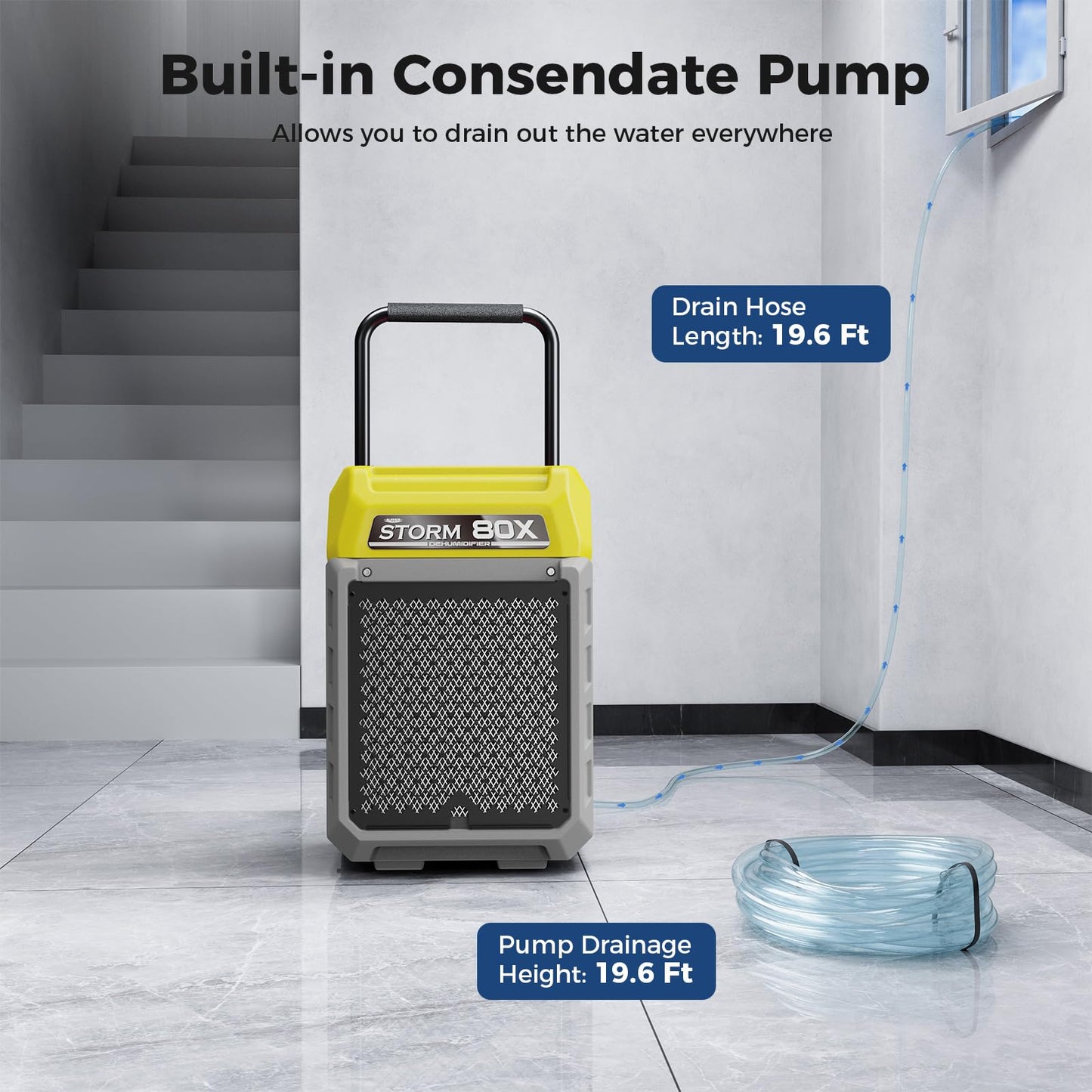 ALORAIR 170 PPD Commercial Dehumidifier with Pump & Drain Hose, LGR Industrial Use, Portable Dehumidifier with Wheels for Water Damage Restore, 6 Year Limited Warranty, Storm 80X (Yellow)