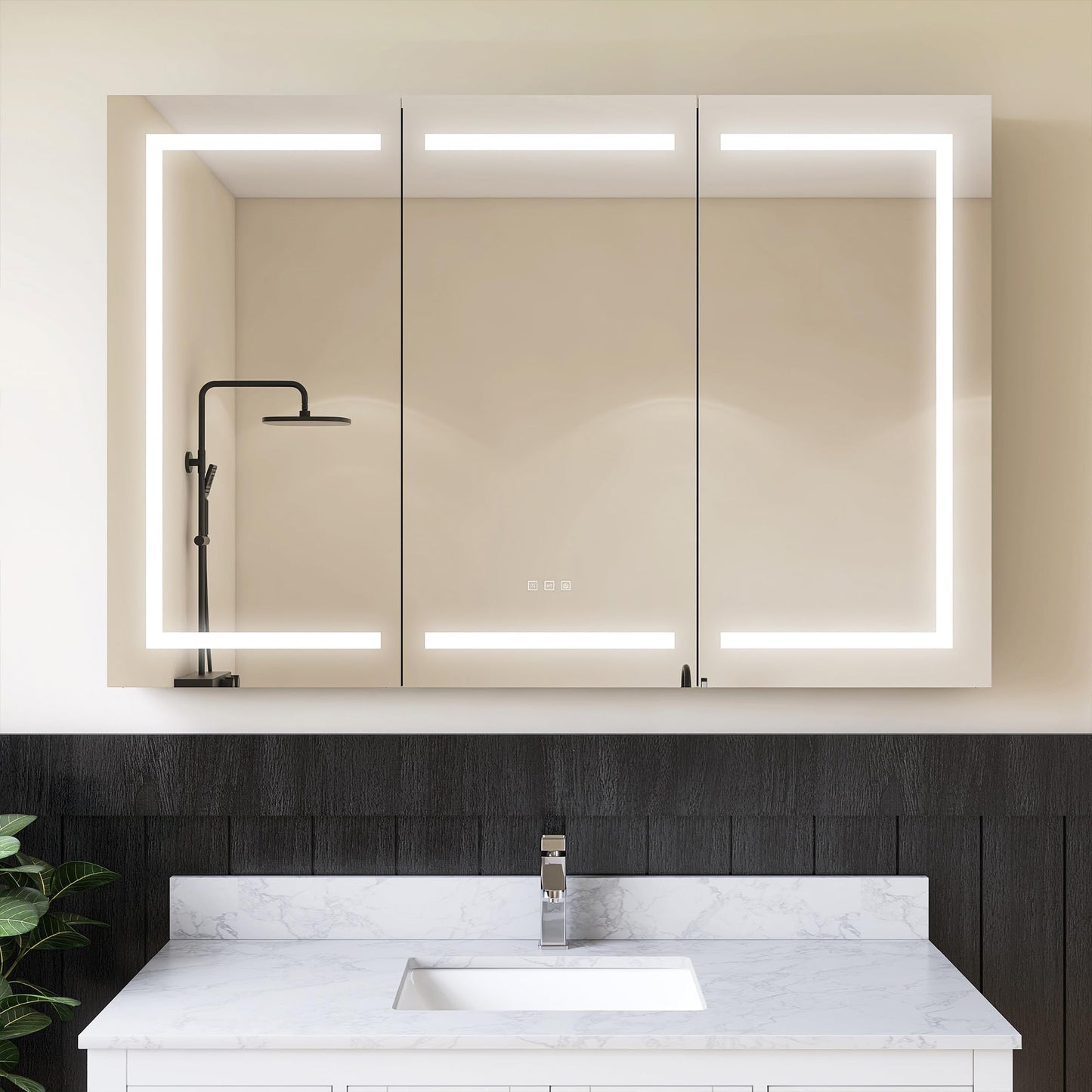 Tubcraft 54 x 36 Inch 3-Door Lighted Medicine Cabinet for Bathroom