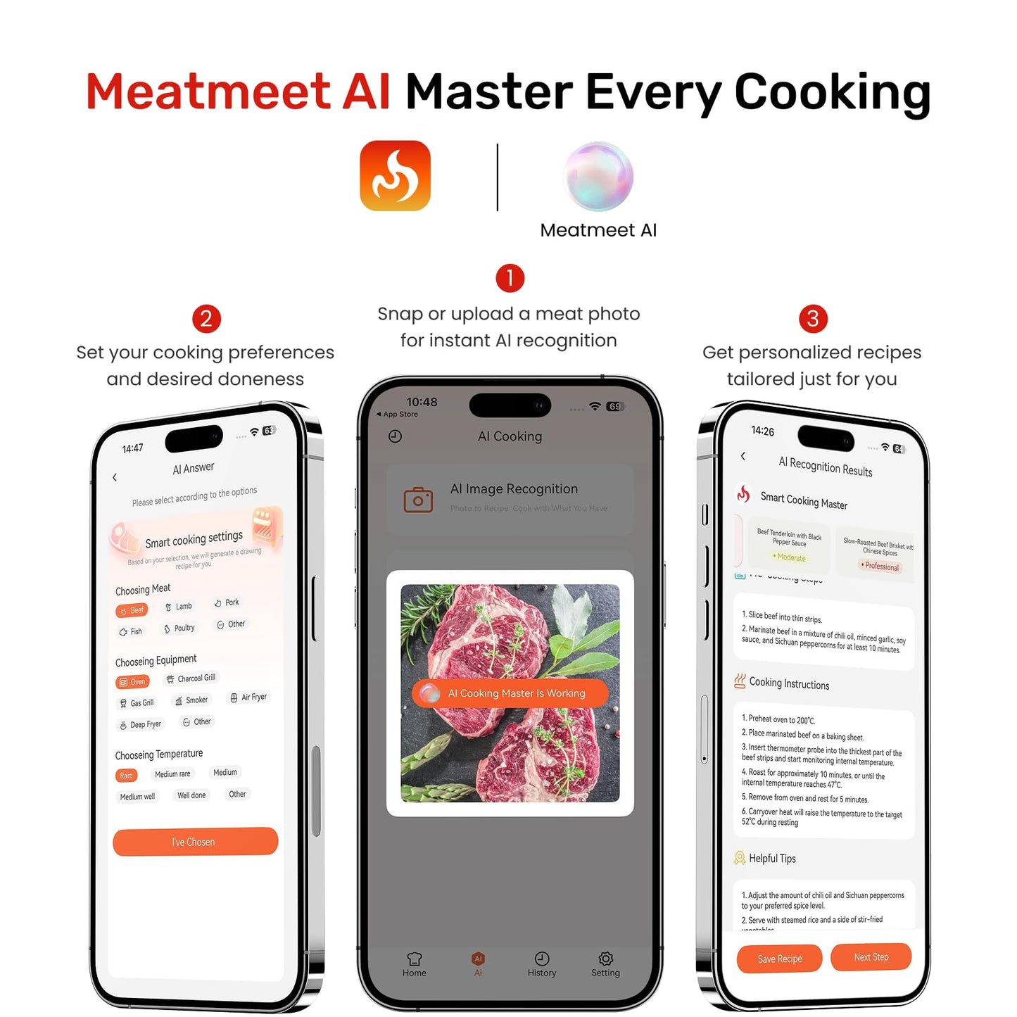 Meatmeet Wireless Bluetooth Meat Thermometer Digital, Standalone Base, WiFi Unlimited Range, AI guided cooking, 6 Sensors with ± 0.18°F Accuracy, 4 Probes for Kitchen, BBQ, Grill, Oven, Smoker (Z Pro)