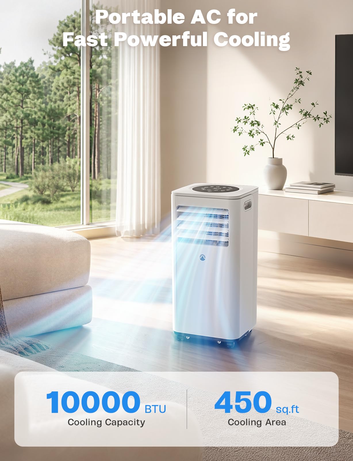 Portable Air Conditioners, 10,000 BTU Portable AC Unit for Room up to 450 Sq. Ft, 3 in 1 Small AC Unit with 24H Timer Smart Sleep Mode, Smart Stand up Air Conditioner for Bedroom Kitchen Garage