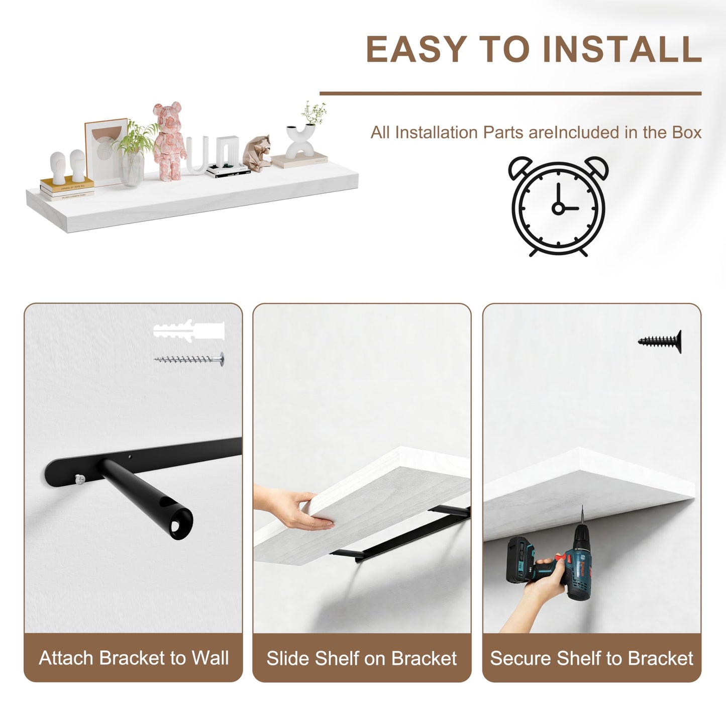 TEDIDUWA Set of 2 Deep Floating Shelves 12in Depth, Floating Shelves Long Heavy Duty Wood Shelves for Wall, Bedroom, Kitchen, Modern Farmhouse Decor 2T60IN White