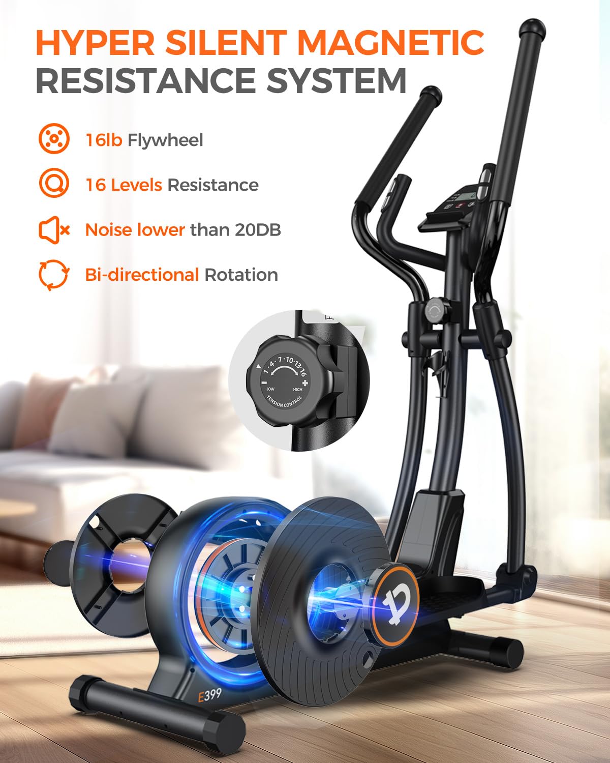 pooboo Elliptical Exercise Machine,Elliptical Machine for Home with Hyper-Quiet Magnetic Driving System&LCD Monitor, Elliptical Trainers with 15.5-17IN Stride,16 Resistance Levels