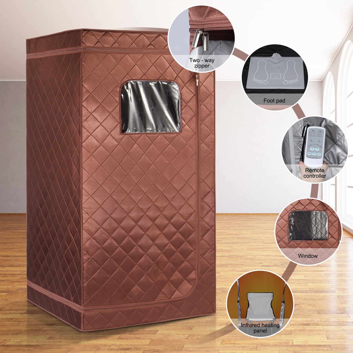 amocane Far Infrared Portable Sauna, Personal Dry Sauna Spa for Relaxation, Sauna Tent with Heating Foot Pad, Portable Chair, Remote Control, 140℉ Temerature, Full Size Indoor Sauna for Home & Gym