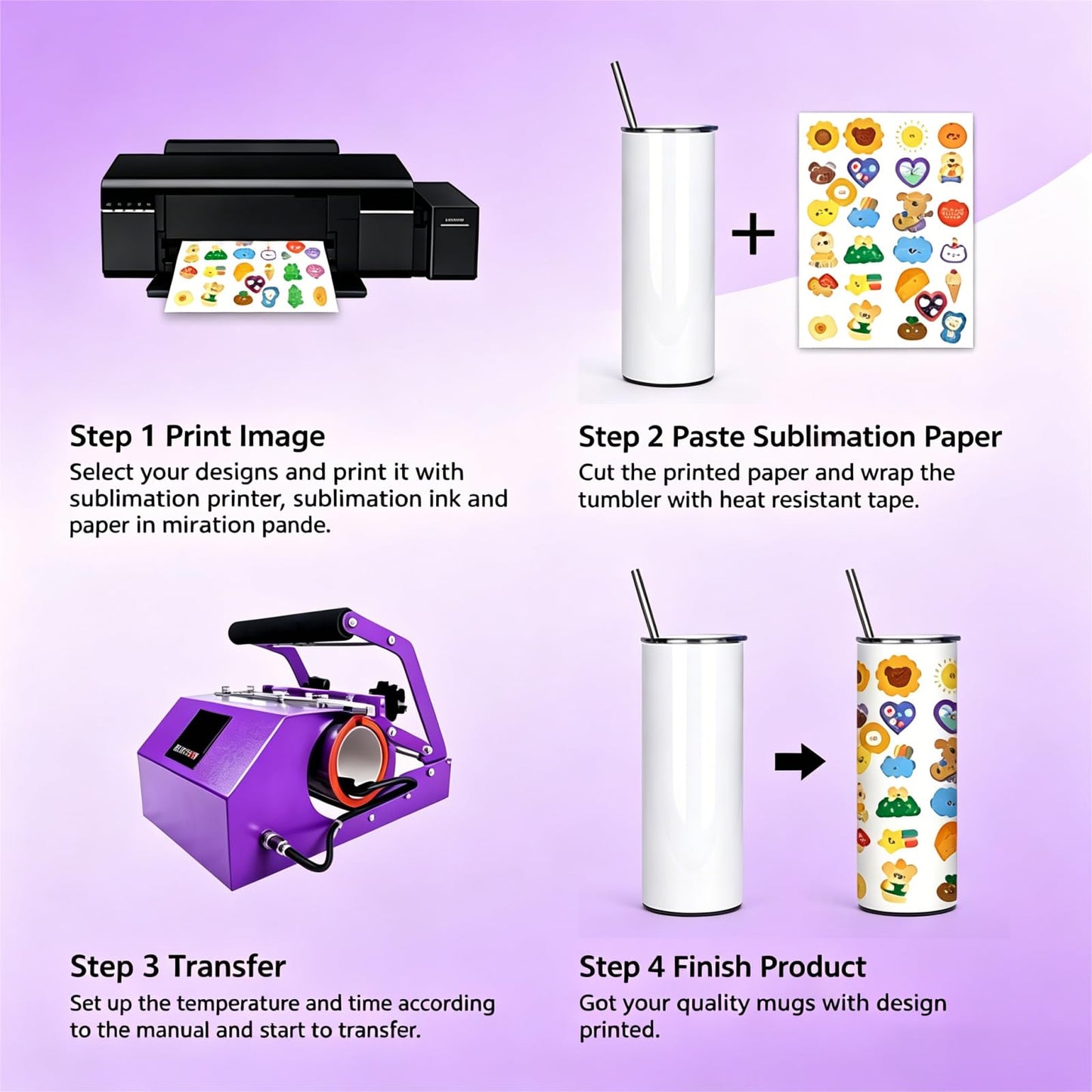 BetterSub 3in1 Tumbler Mug Heat Press Machine 30 OZ 20 OZ 16 OZ Sublimation Straight Skinny Tumbler Mug 3 OZ 1.5 OZ Shot Glass,11 OZ 15 OZ 16 OZ Sublimation Mug Heat Transfer (3in1 Purple)
