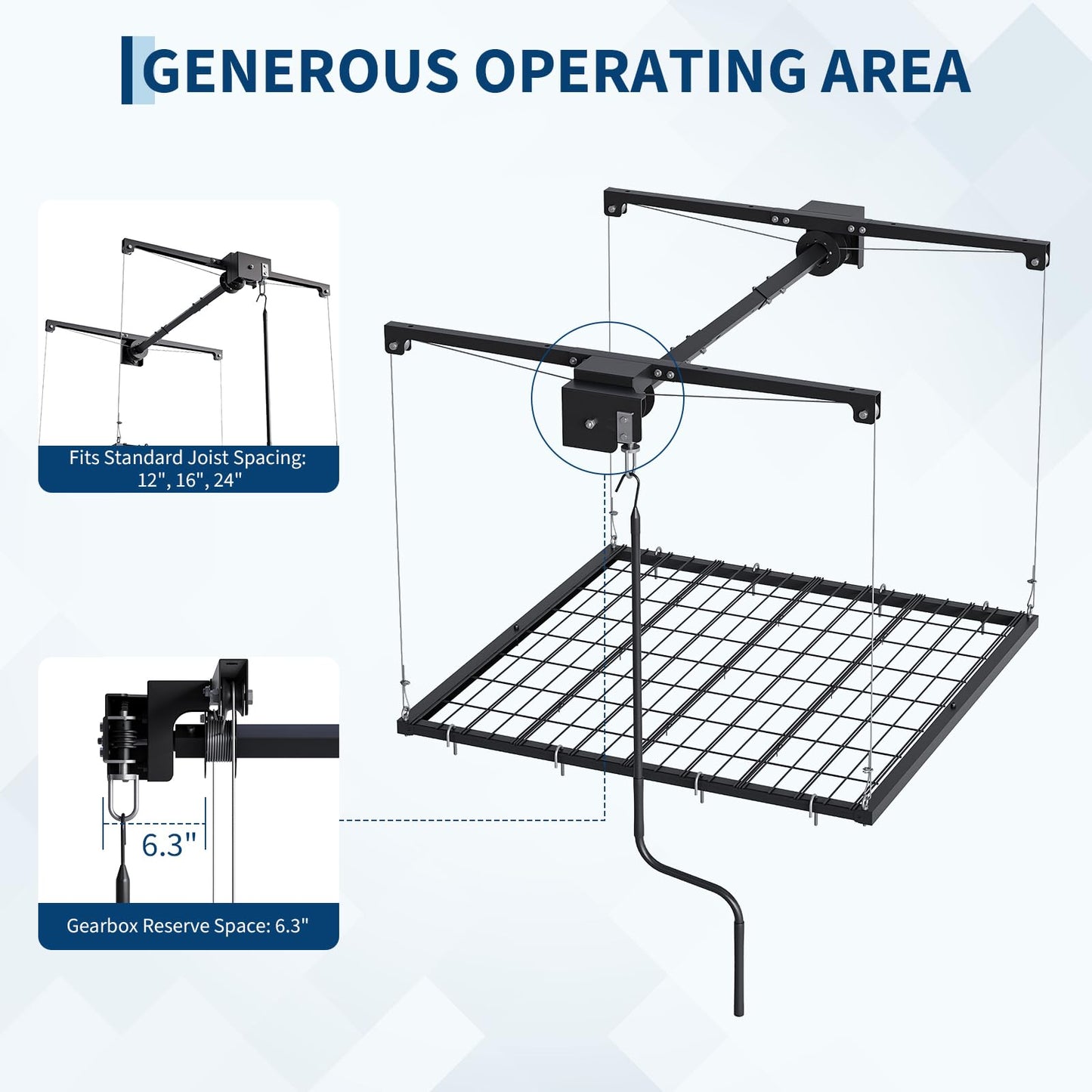 Adjustable 4x4 ft Overhead Garage Storage Rack Lift System,Heavy Duty Ceiling Mount Rack with 250 Lb Capacity & Automatic Safety Lock, Space-Saving Hanging Organizer for Attic,Basement,Garage or Shed