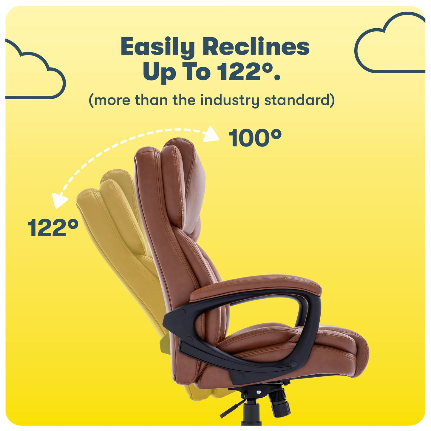 Serta Garret Executive Office Chair, Ergonomic Mid-Back with Lumbar Support, Semi-Plush Cushion and Body Pillows, Padded Armrests, Swivel Base, Bonded Leather, Cognac
