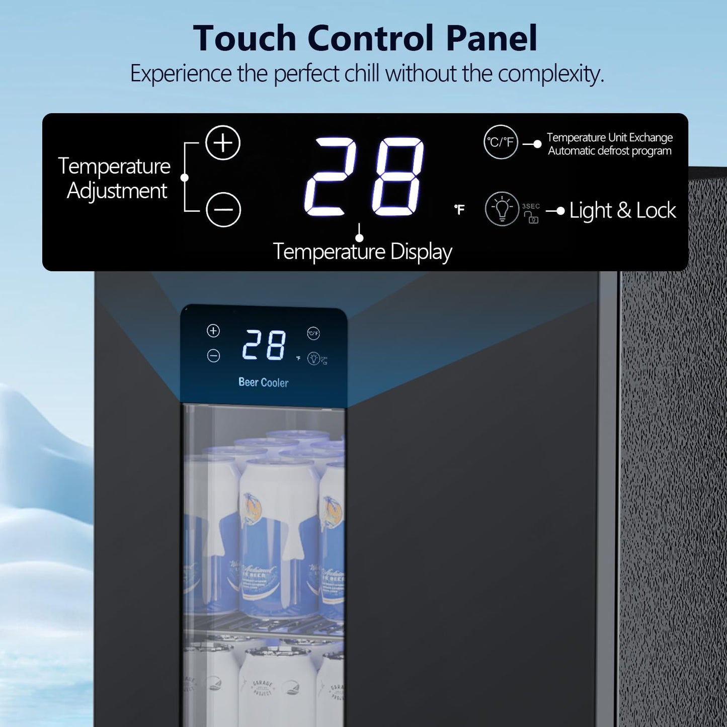 COWSAR 3.2 Cu. Ft. Beverage Refrigerator, 130-Can Beer Cooler with Digital Temperature Control (20°F–50°F), Glass Door, Adjustable Shelves, LED Lighting, for Home, Office & Bar, Black