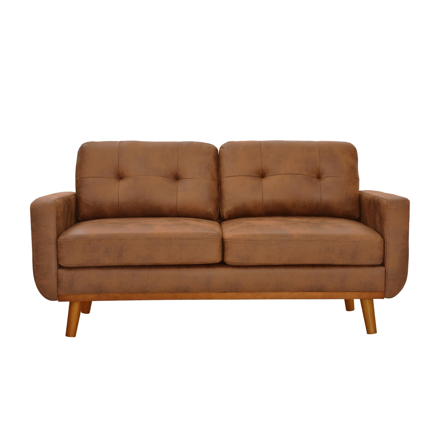 Ball & Cast 65" Loveseat Sofa,Mid Century Modern Love Seat Couches for Living Room,Button Tufted Upholstered Small Couch with Solid Wood Legs for Bedroom,Apartment,Office,Fabric,Light Brown