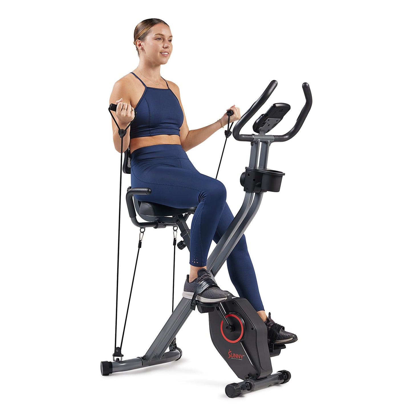 Sunny Health & Fitness Foldable Magnetic Stationary Exercise X-Bike Pro, 300 LB Capacity, Low-Impact, 14-Level Resistance, Ergonomic Support, SunnyFit App Enhanced Connectivity - SF-B223012