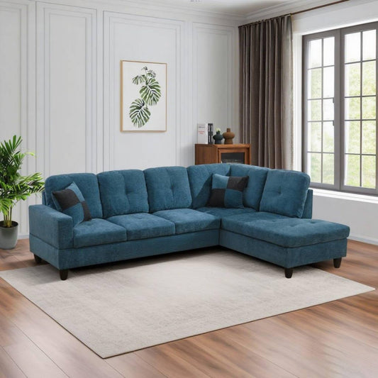 UOCFYK Sectional Sofa Couch with Right Chaise, Flannel L Shaped Couches for Living Room, Office, Apartments, Small Space, Blue
