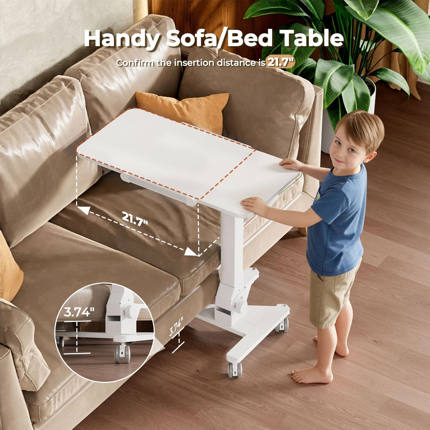 JOY worker Foldable Mobile Standing Desk, 180° Tiltable Overbed Bedside Table with 4 Lockable Wheels, 31.5" Height Adjustable Rolling Laptop Desk for Home & Hospital Use, Easy Storage, White