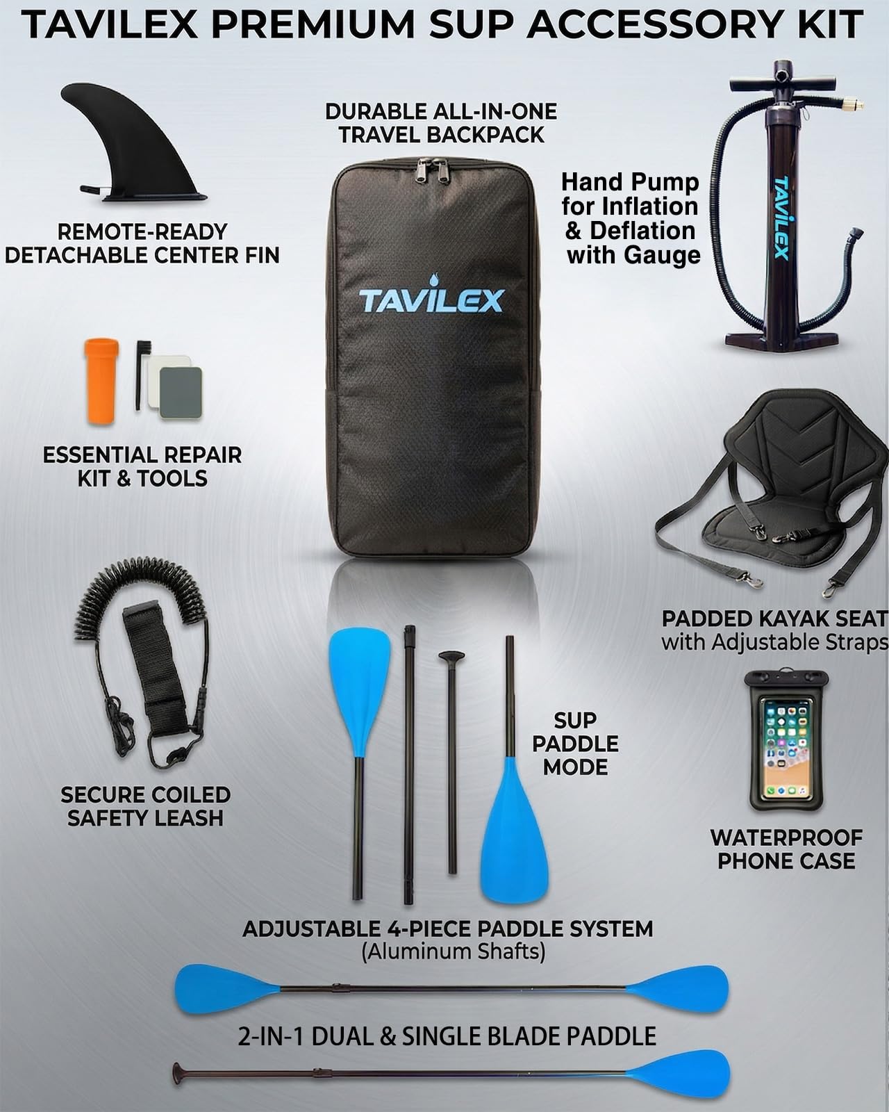 Tavilex Inflatable Stand Up Paddle Board with Seat, 11' x 33" x 6" Ultra-Wide 2-in-1 SUP Board for Adults & Youth, Stable Blow Up Paddleboard Kit with Dual-Blade Paddle (Blue Wave)