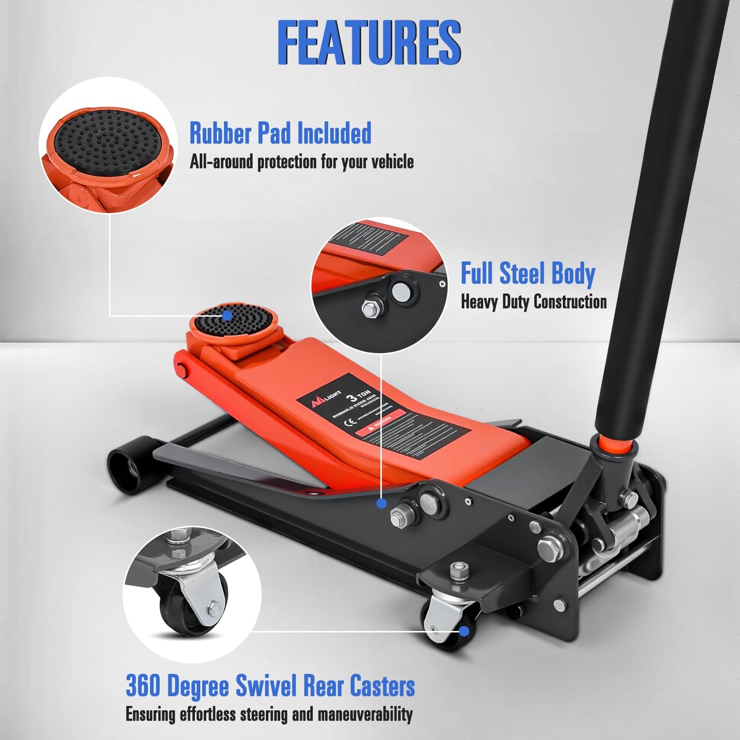 Nilight 3 Ton Floor Jack, Low Profile Car Hydraulic Jack with Dual Pistons Quick Lift, 2.95"-19.88" Lifting Range