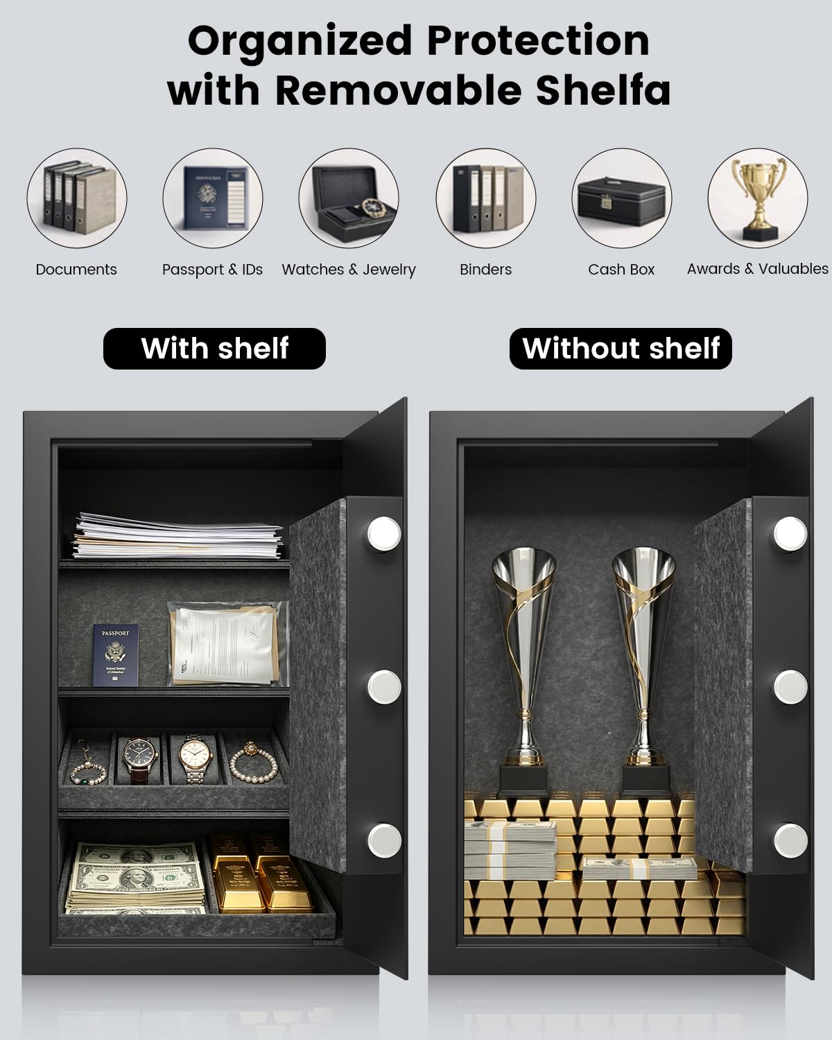 [𝟮𝟬𝟮𝟲 𝗡𝗲𝘄] 23.69'' Tall Fireproof Safe for Home, 1700°F Fire Resistance for 60 Minutes, Fire and Water Proof Safe Box with Mechanical Lock, Removable Shelf for Documents, Cash and Valuable