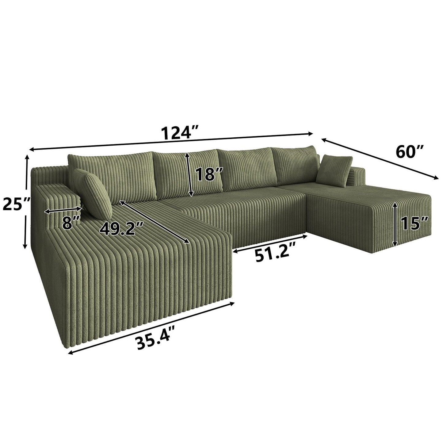 124 Inch Oversized Boneless Sectional Sofa Cloud Couch for Living Room - Symmetrical U Shaped Modular Couches Set with Double Chaise, No Assembly Floor Compression Sofa & Couch