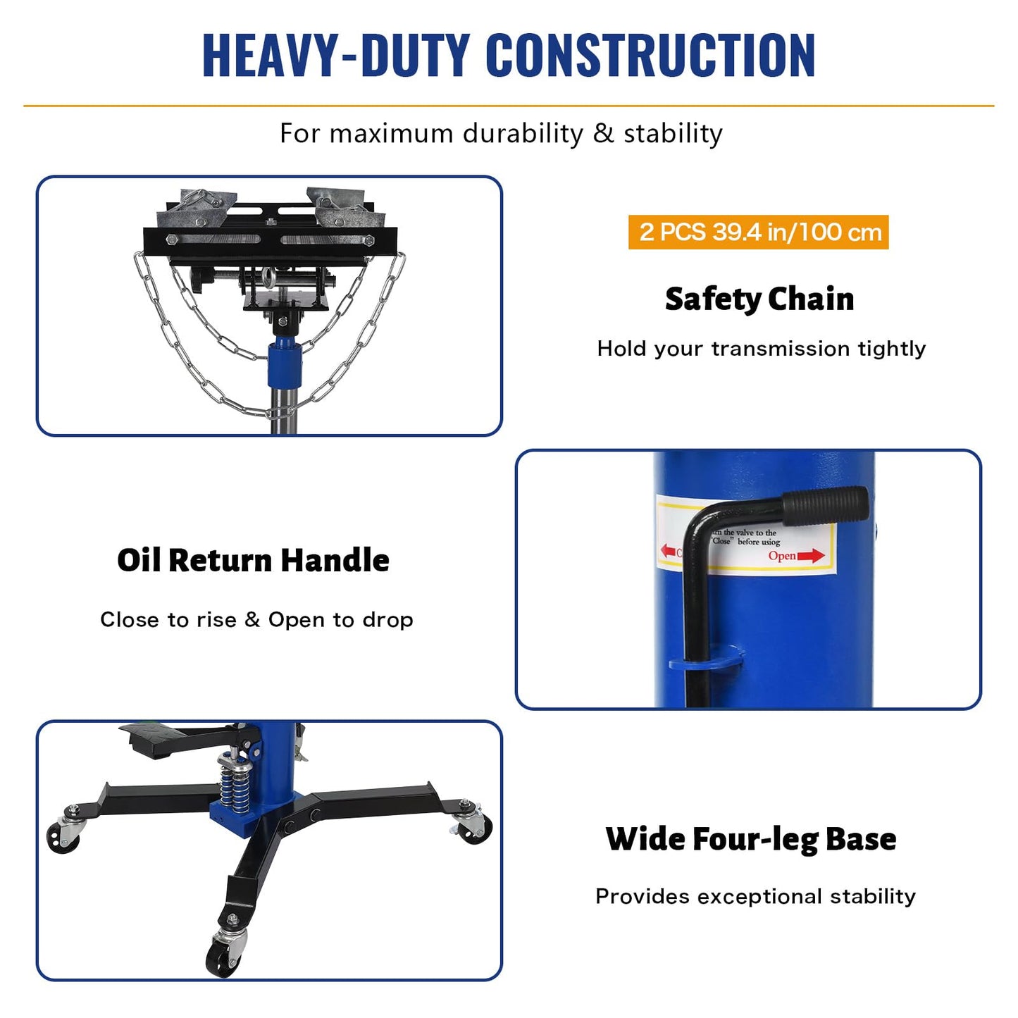 1322 LBS Transmission Jack High Lift 2-Stage Hydraulic Telescopic Stand, 33.5"-69" Height, Foot Pedal & 360° Swivel Wheels, Heavy Duty Transmission Lift for Car, Truck, Garage