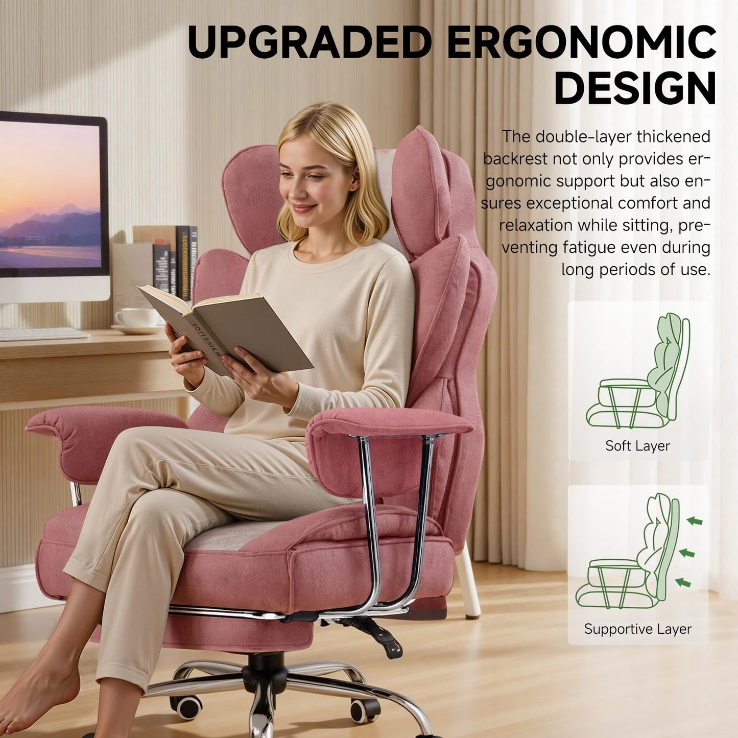 COMHOMA Big and Tall Gaming Chair with Pocket Spring Lumbar Support, Ergonomic Office Chair with Footrest, Executive Desk Chair with Outward Fixed Soft Armrests, Computer Chair with High Back, GYPK