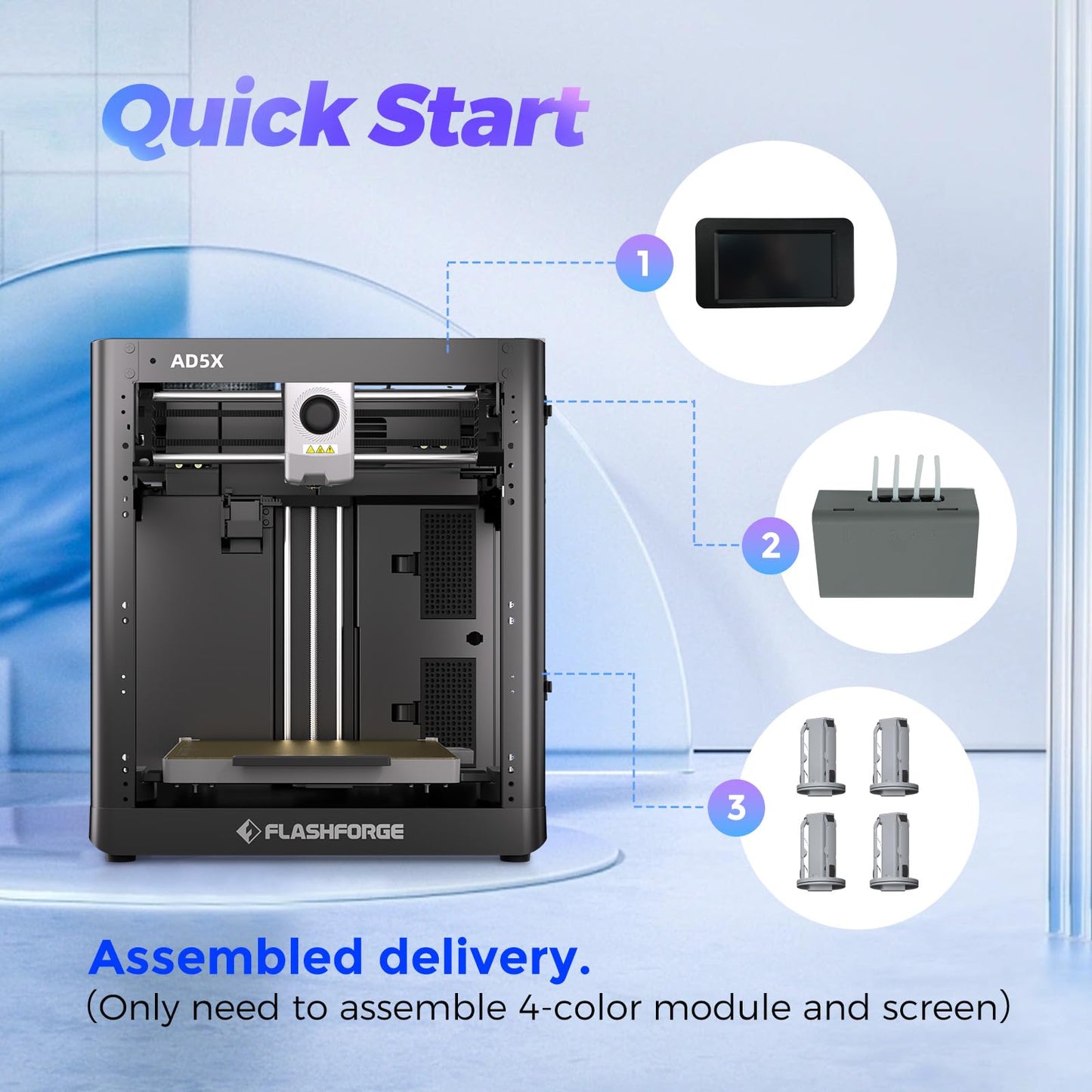 Flashforge AD5X Multicolor 3D Printer, 600mm/s High-Speed 3D Printer with 300˚C Nozzle, Auto Leveling and PEI Flexible Plate, 220x 220 x220mm