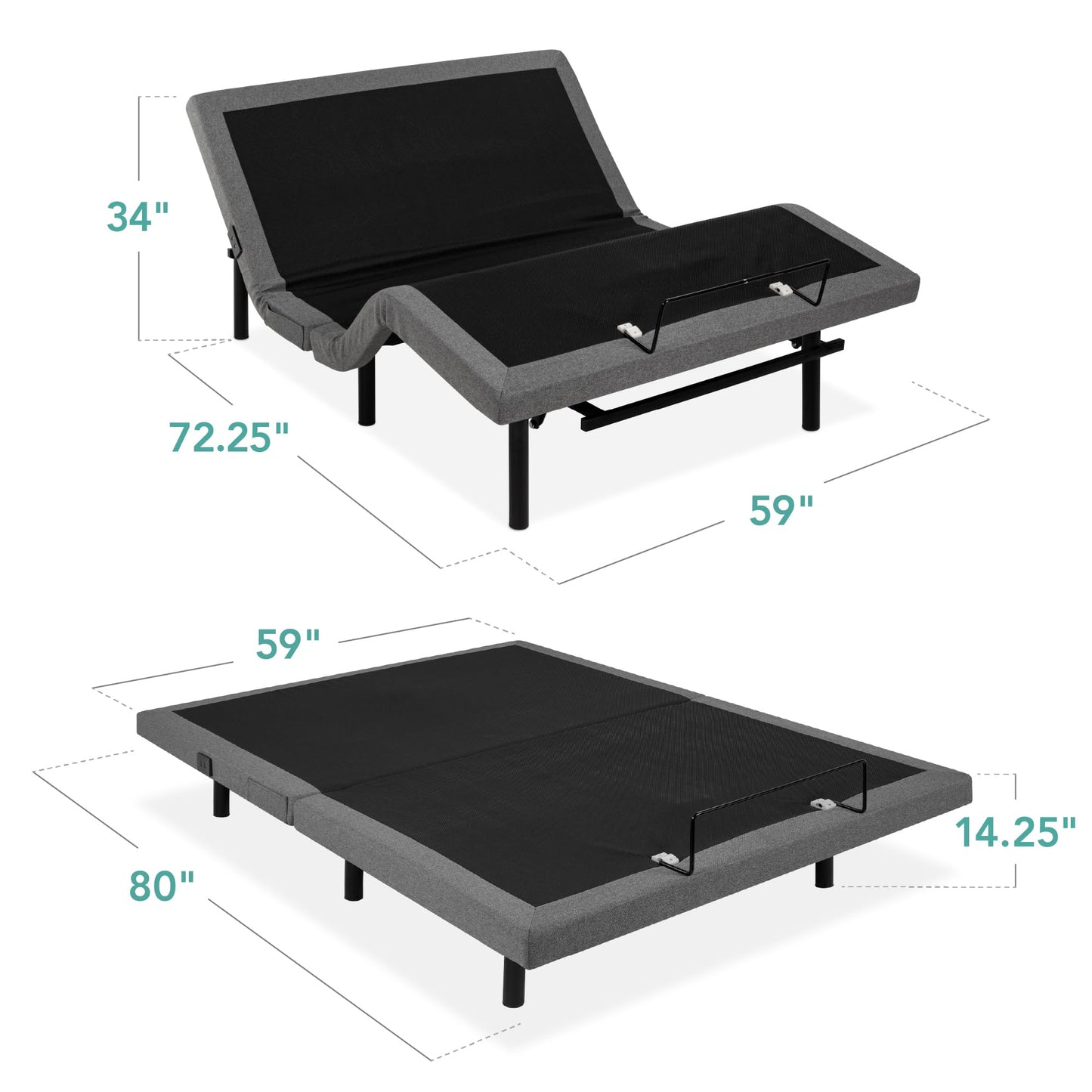 Best Choice Products Ergonomic Queen Size Adjustable Bed Frame, Electric Base w/Wireless Remote Control, Nightlight, Massager, 2 USB Ports