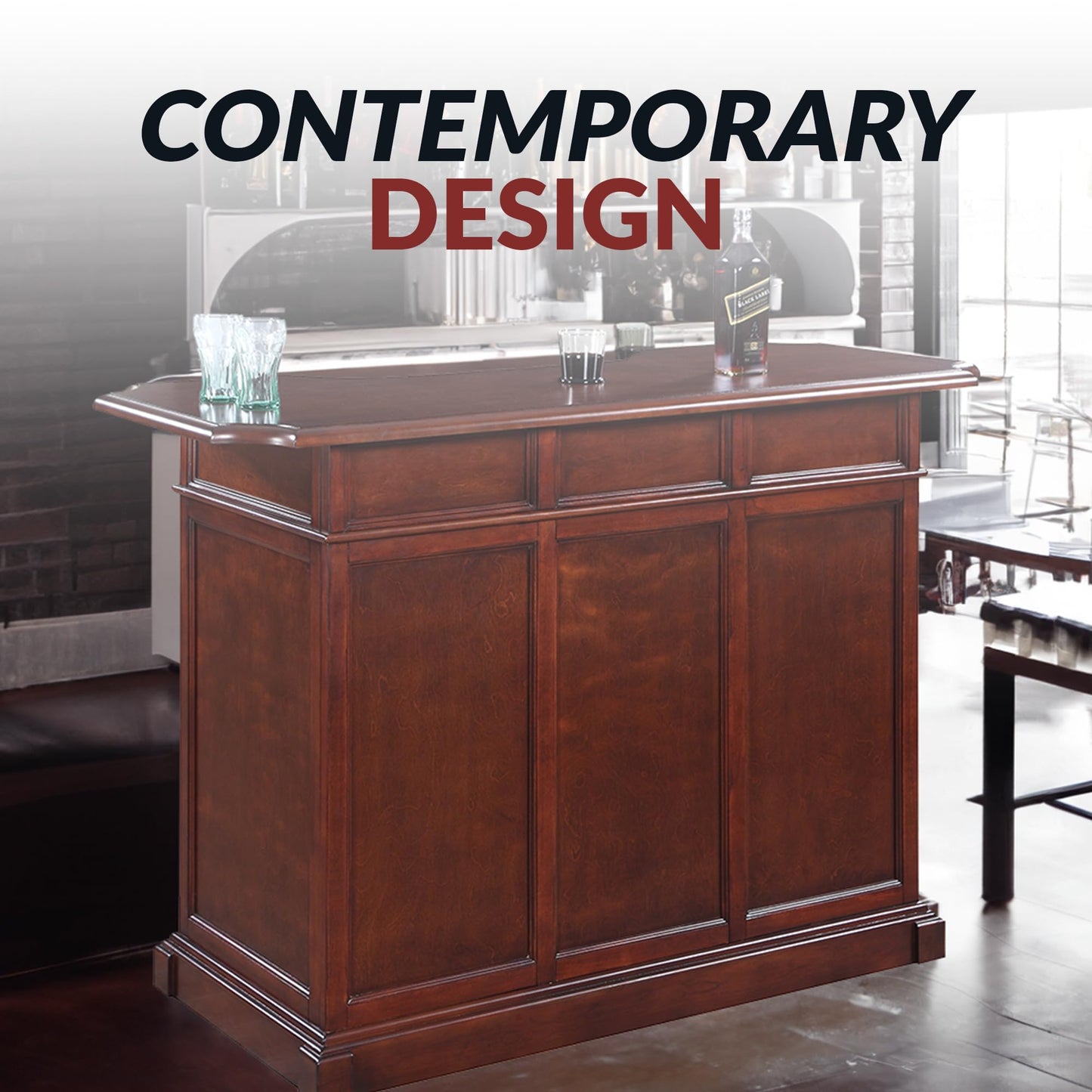 Hathaway Ridgeline 60-in Hardwood Home Bar with Storage - Mahogany Finish