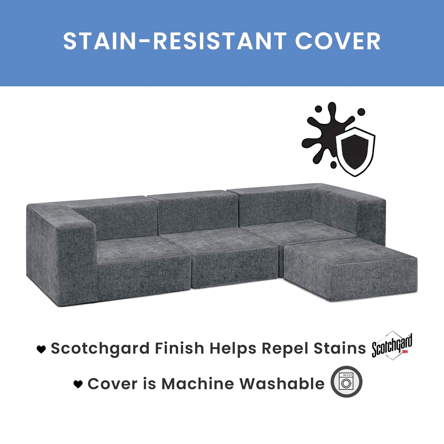 Delta Children Cozee 4-Piece Sectional Sofa Set, 20"D x 20"W x 15.5"H, Grey