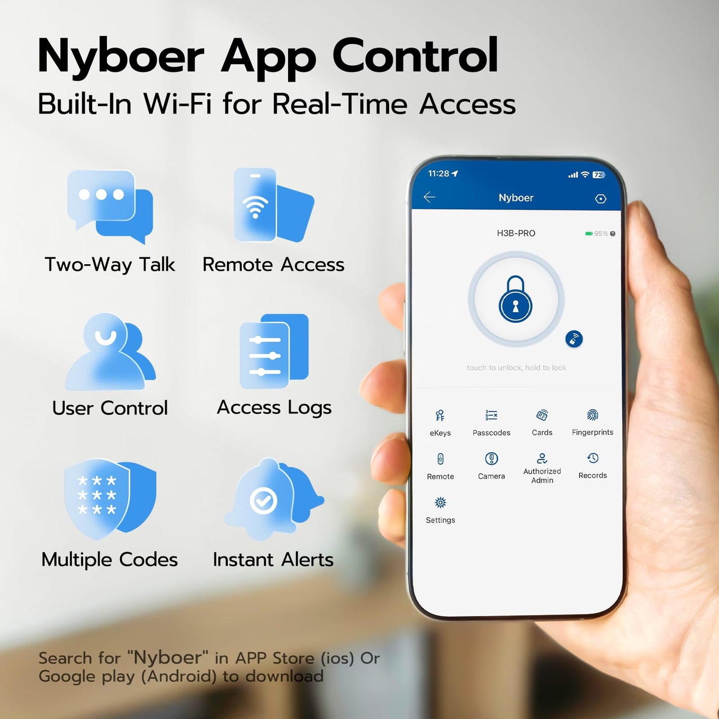 WiFi Video Smart Door Lock with Camera & Doorbell, Keyless Entry Fingerprint Lock with Handle for Front Door, Nyboer Keypad Electronic Digital with Rechargeable Lithium Battery, Easy Installation