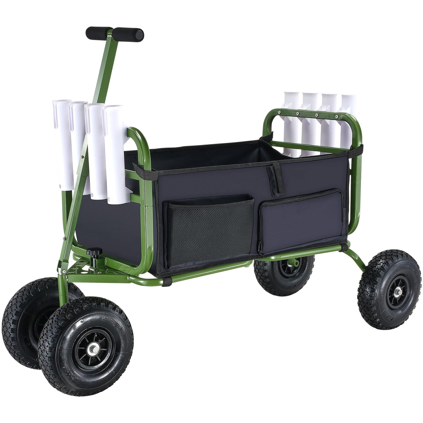 VEVOR Fishing Cart, 300 lbs Load Capacity, Foldable Fish and Marine Cart with Four 11" Big Wheels Rubber Balloon Tires, Heavy-Duty Steel Pier Wagon Trolley with 8 Rod Holders for Picnic