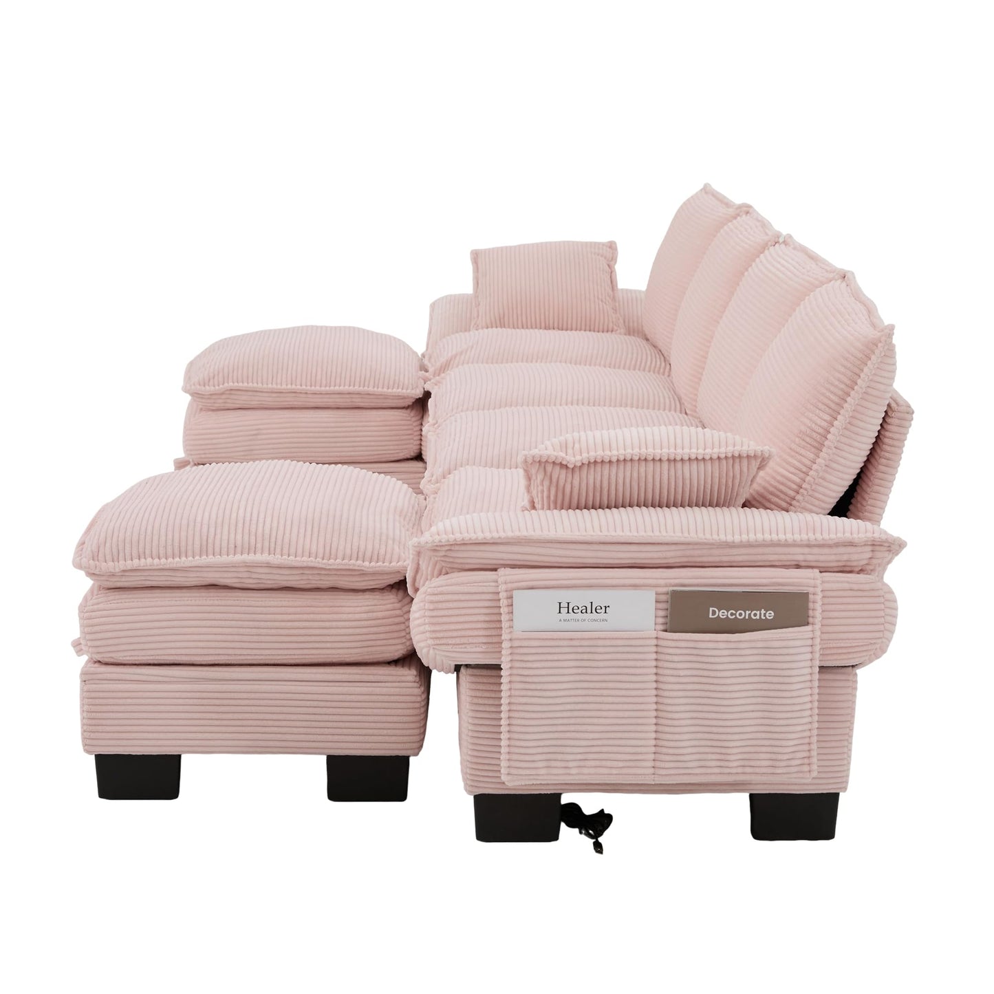 130" Oversized Modular Cloud Sectional Sofa Convertible U/L Shaped Couch Sets for Living Room - 6 Seater Corduroy Cloud Cushion Couches with Storage Ottomans and Pillow Armrest