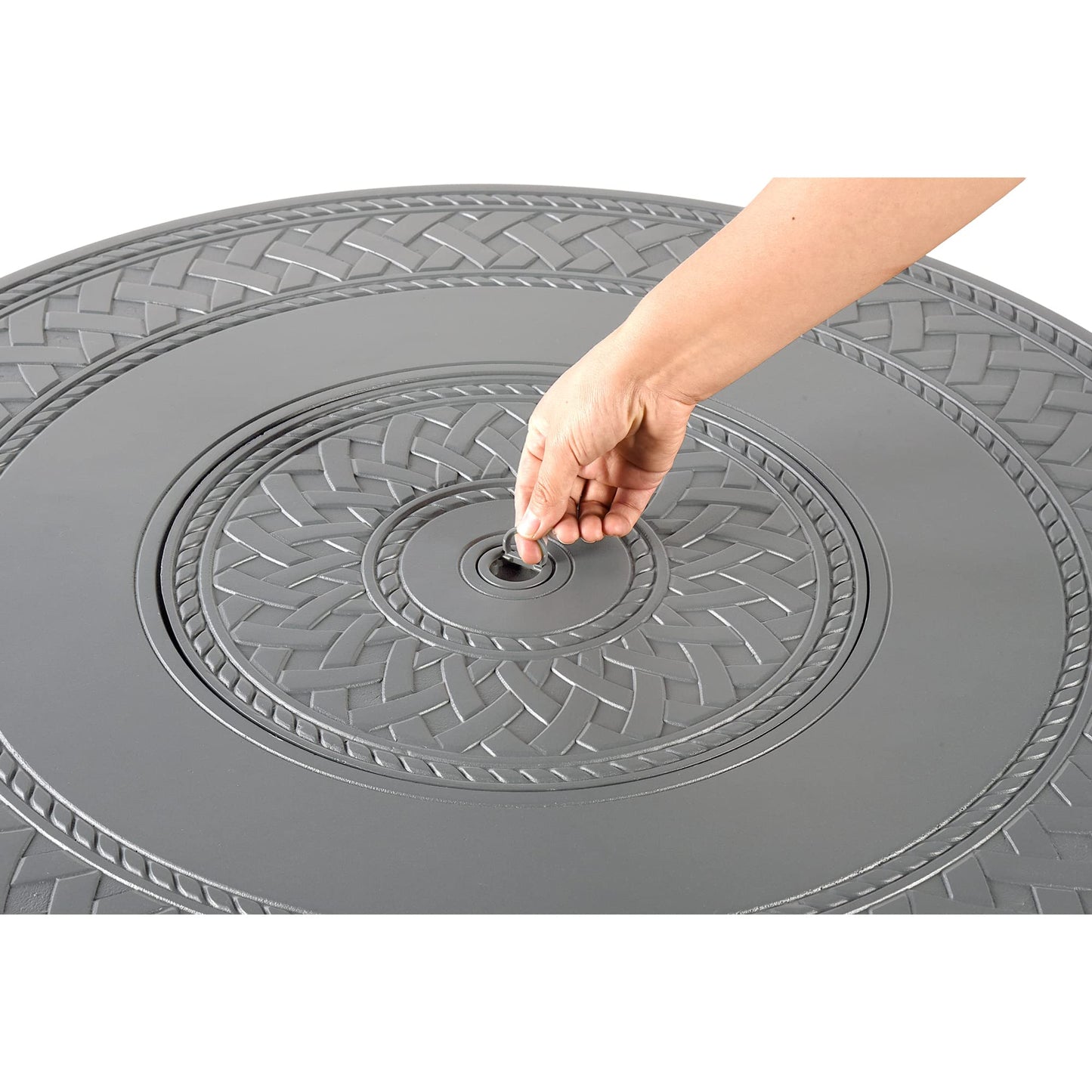 Oakland Living Round 34 in. x 34 in. Aluminum Propane Fire Pit Table with Glass Beads, Two Covers, Lid, 37,000 BTUs in Grey Finish