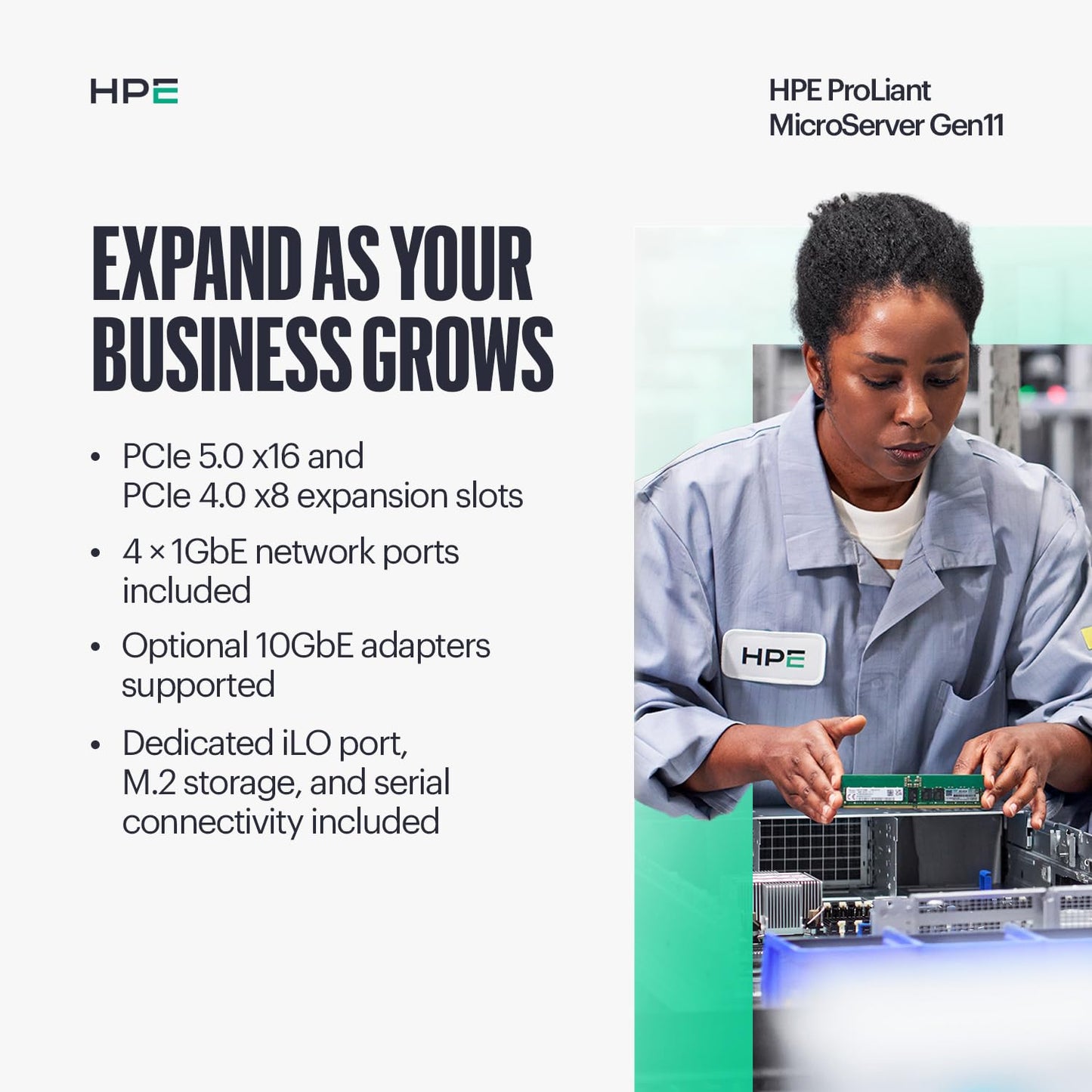 Hewlett Packard Enterprise ProLiant MicroServer Gen11 Tower Server, Intel Xeon 6325P Processor, 32GB Memory, 4TB HDD Storage, External 180W US Power Supply (HPE Smart Choice P86771-005)