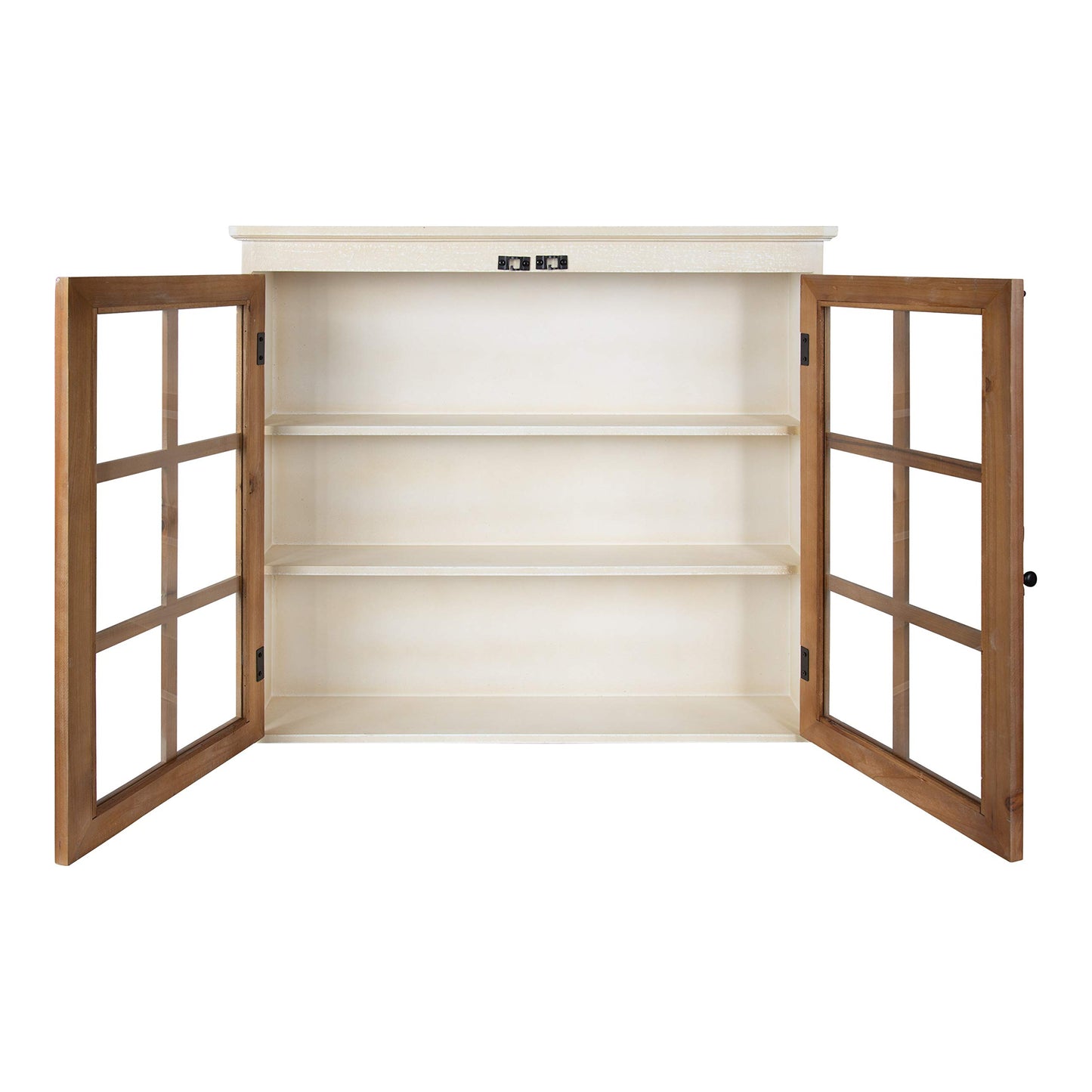 Kate and Laurel Hutchins Decorative Farmhouse Wood Wall Cabinet, 30 x 6.5 x 27.5, White and Brown, Wall Cabinet with Window Pane Glass Door