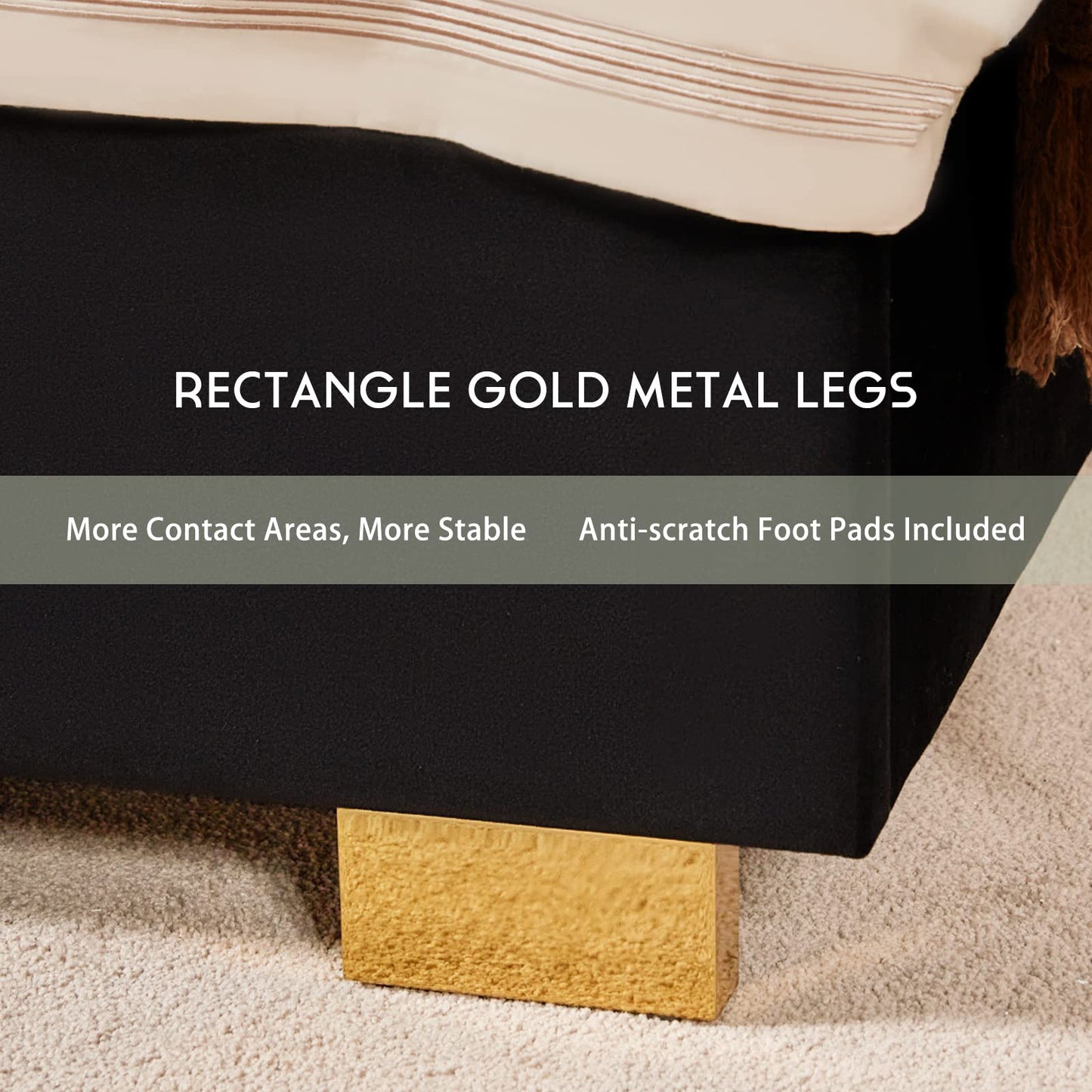 HOWE 61" King Size Upholstered Bed Frame with Golden Plating Trim, Black